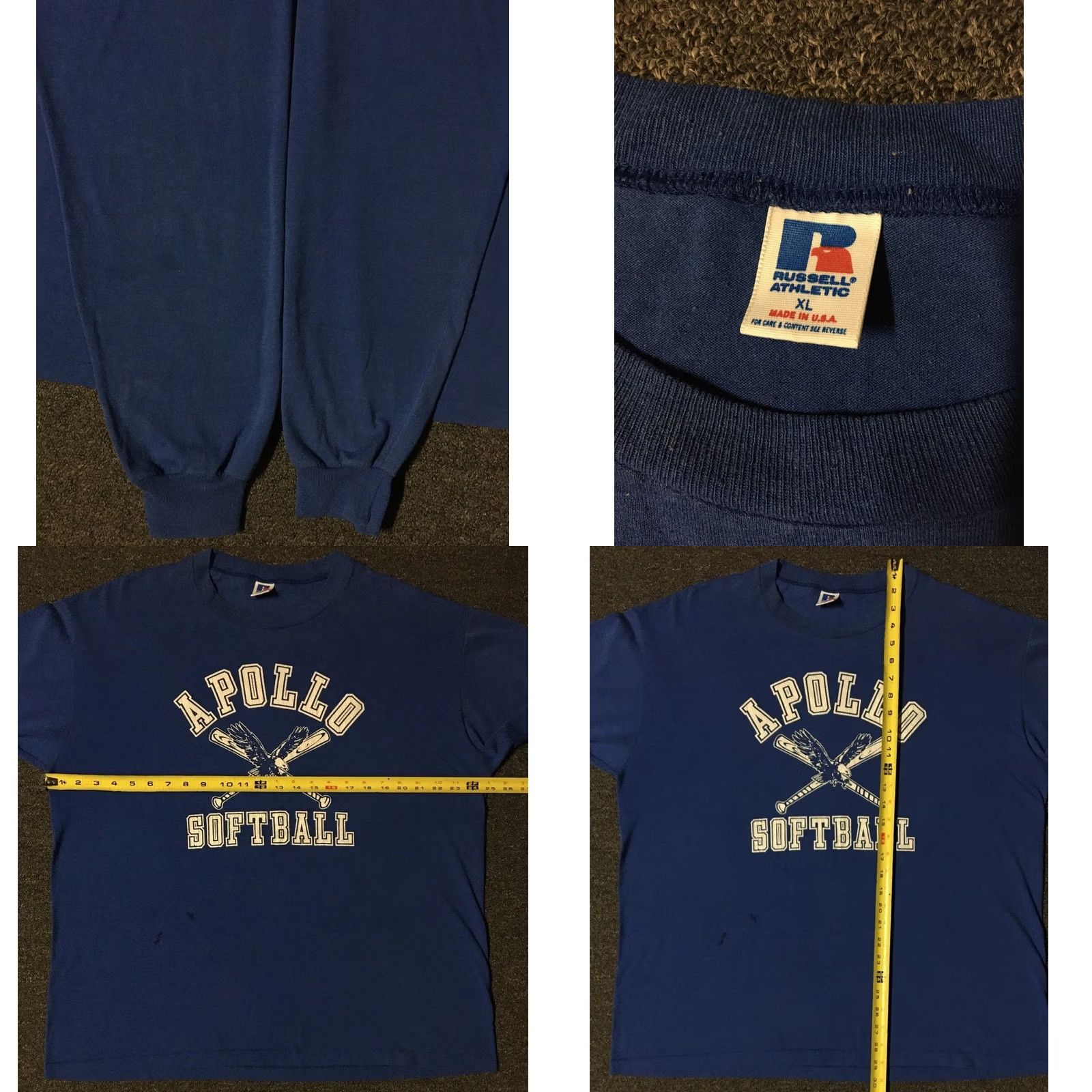 Russell Athletic VINTAGE Russell Athletic Apollo School Softball Shirt XL Blue Long Sleeve Distressed 80s 90s Grunge USA Mens T-Shirt Size US XL / EU 56 / 4 - 8 Thumbnail