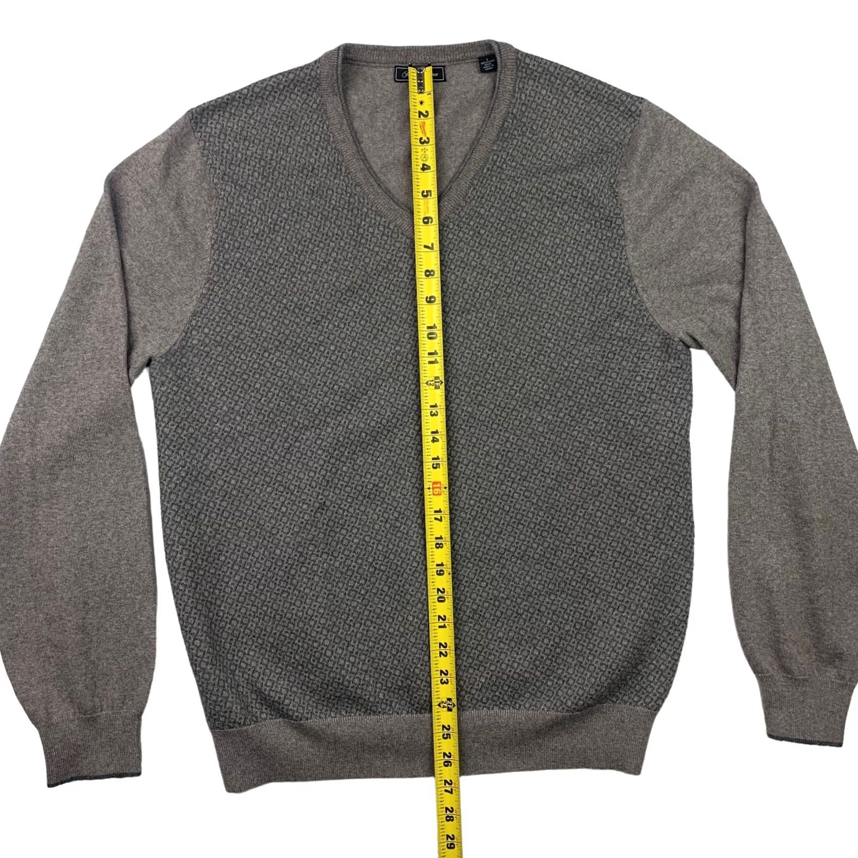 Saks Fifth Avenue Saks Fifth Avenue Men’s 100% Wool V-Neck Sweater Beige/Gray Diamond Large Size US L / EU 52-54 / 3 - 6 Thumbnail