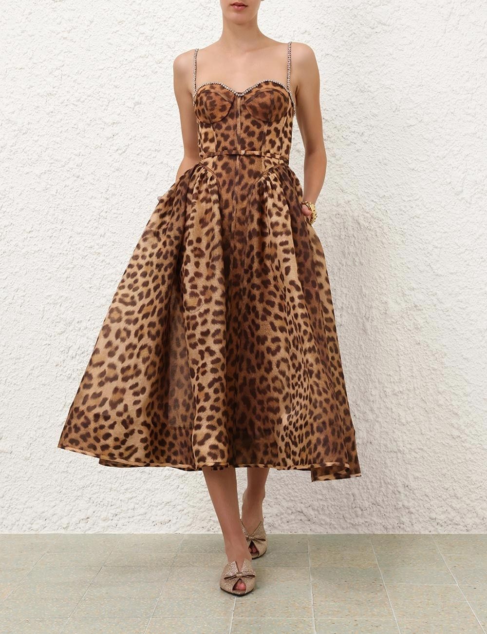 Zimmermann oc11z0925 Crush Panelled Midi Dress in Leopard Size L / US 10 / IT 46 - 2 Thumbnail