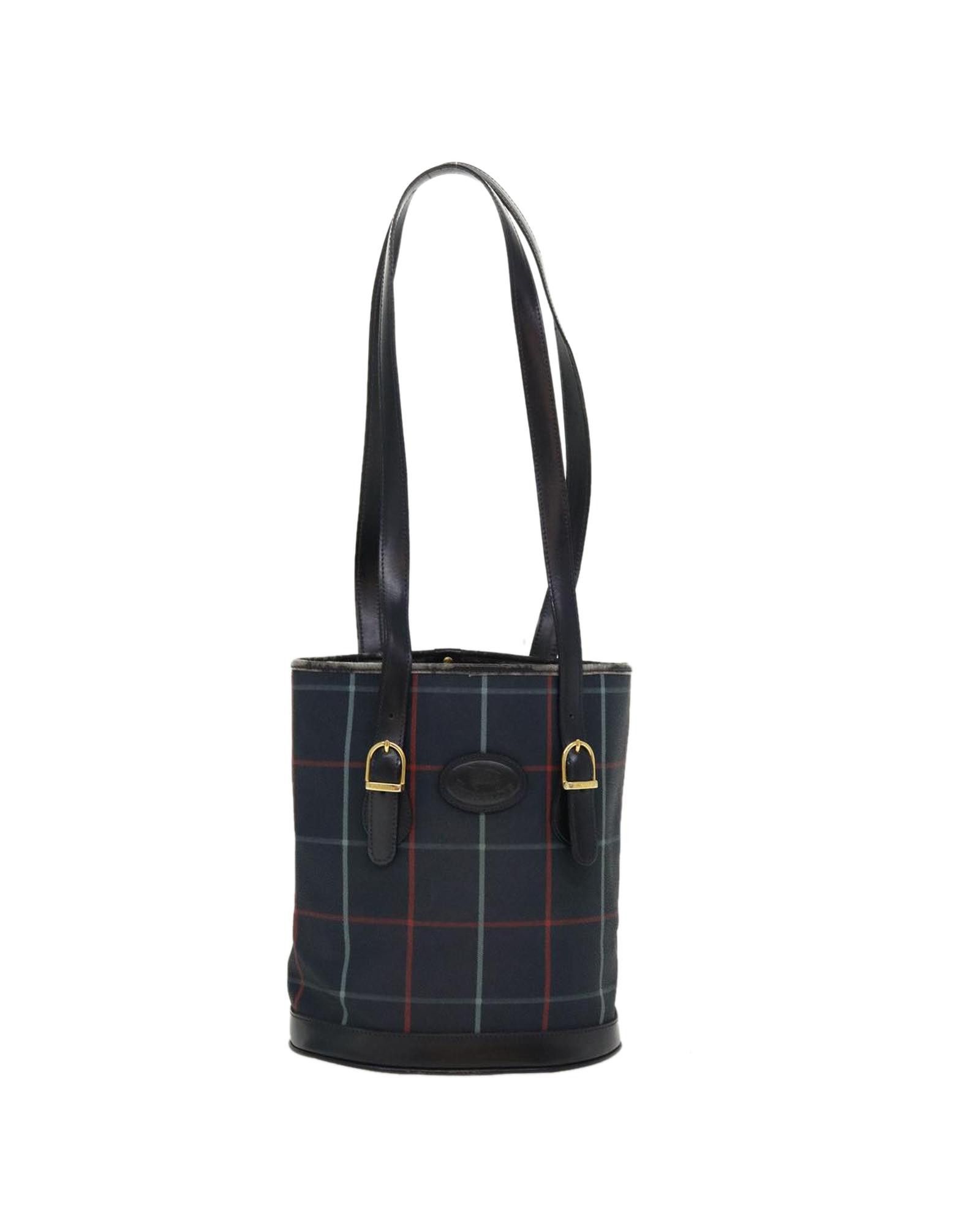 image of Burberry Navy Pvc Leather Shoulder Bag With Nova Check Pattern, Women's