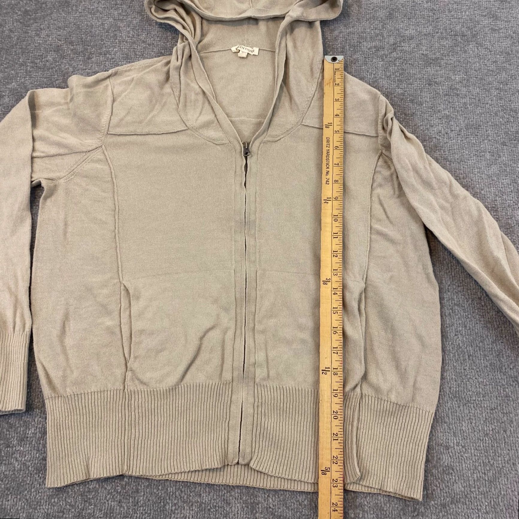 Eileen Fisher EILEEN FISHER Jacket Womens Large Light Brown Full Zip Hooded Sweater Organic Size L / US 10 / IT 46 - 4 Thumbnail
