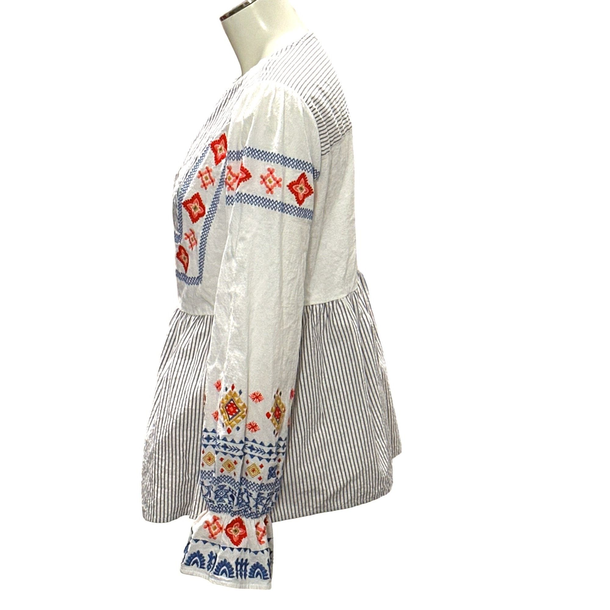 Other CCC Striped Bohemian Embroidered Long Sleeve Blouse V Neck P Size S / US 4 / IT 40 - 2 Thumbnail