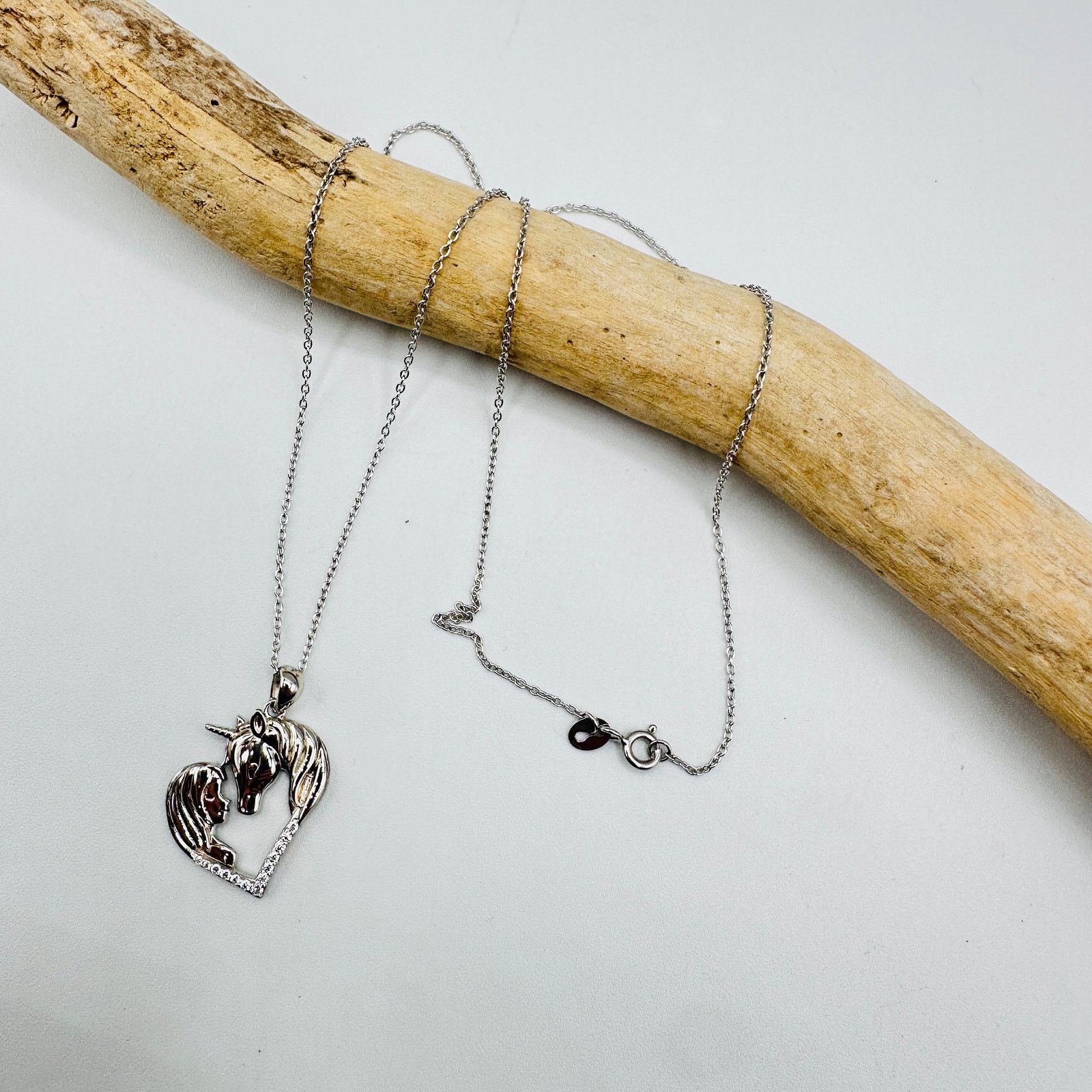 The Unbranded Brand Horse With Girl & Heart CZ Sterling Silver Necklace Size ONE SIZE - 4 Thumbnail
