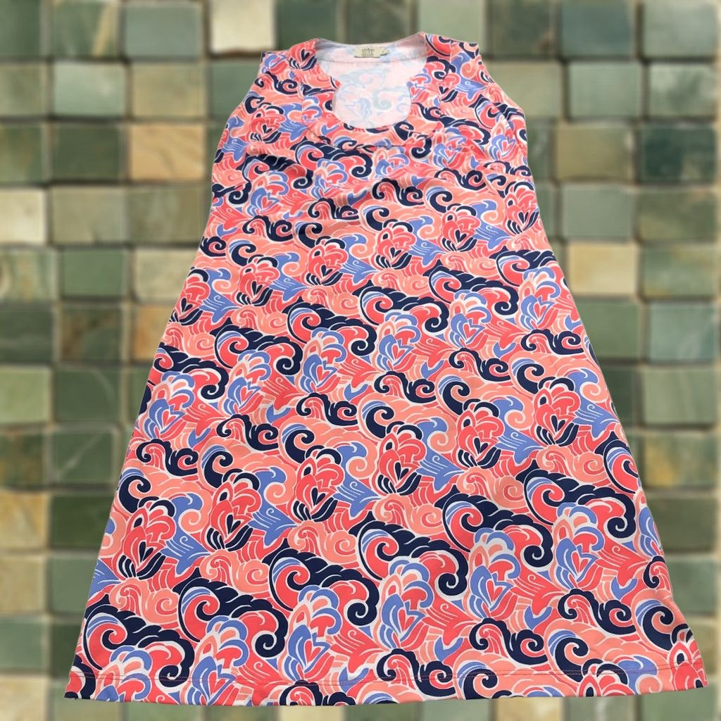 Vintage Katherine Way Small Women's Sleeveless Short Dress All Over Print Coral Geometric A-Line Scoop Neck Casual Size S / US 4 / IT 40 - 1 Thumbnail