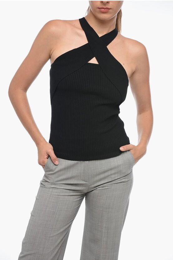 MSGM og1mm0724 Ribbed Design Knitted Tank Top in Black Size M / US 6-8 / IT 42-44 - 1 Thumbnail