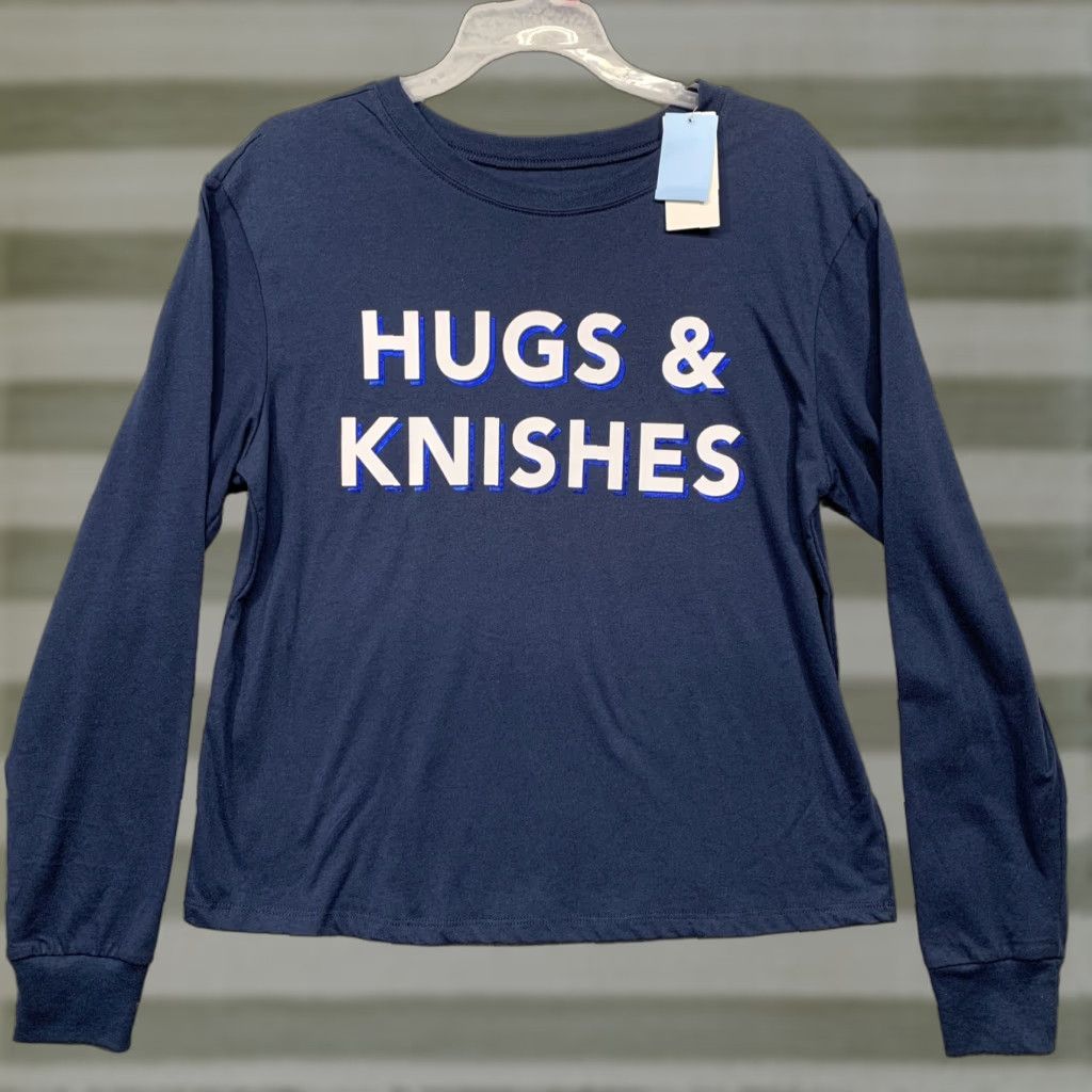 Vintage Zoe + Liv T-Shirt Long Sleeve Navy Blue White Hugs & Knishes NWT Size Large Women Casual Basic Cotton Blend Knit Size L / US 10 / IT 46 - 1 Thumbnail