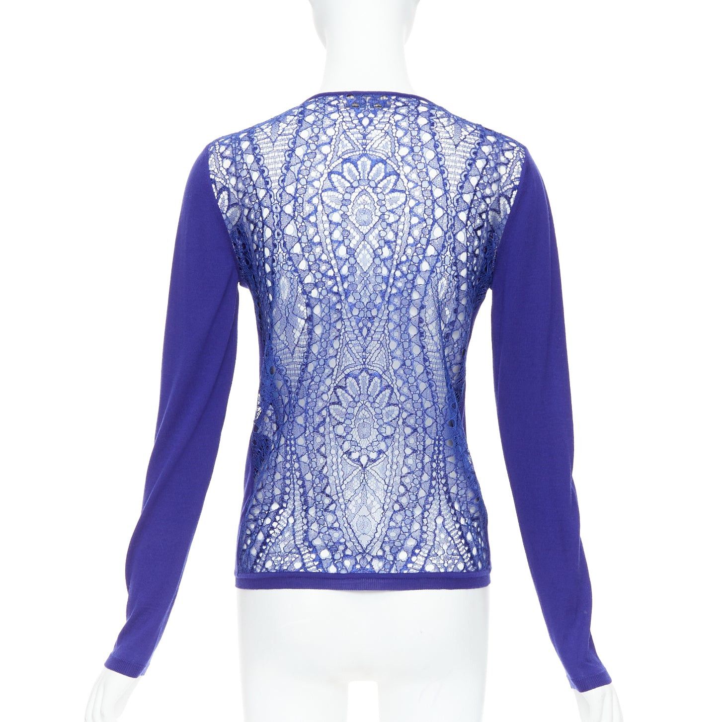 Emilio Pucci EMILIO PUCCI blue virgin wool floral lace back cardigan S Size S / US 4 / IT 40 - 1 Thumbnail