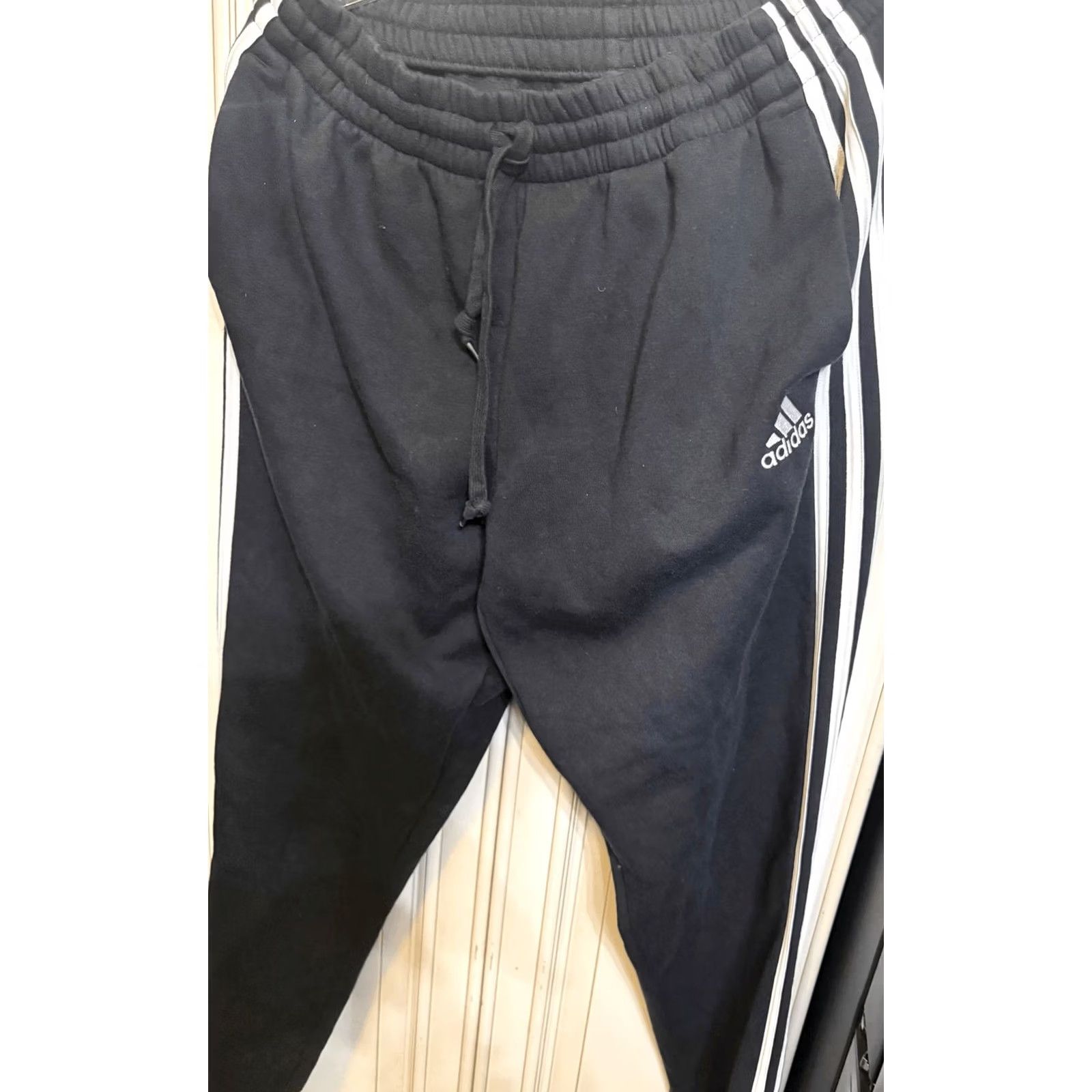 Adidas Adidas Mens Essential 3-Stripes Drawstring Track Pants Black White Size Large Size US 33 - 6 Thumbnail