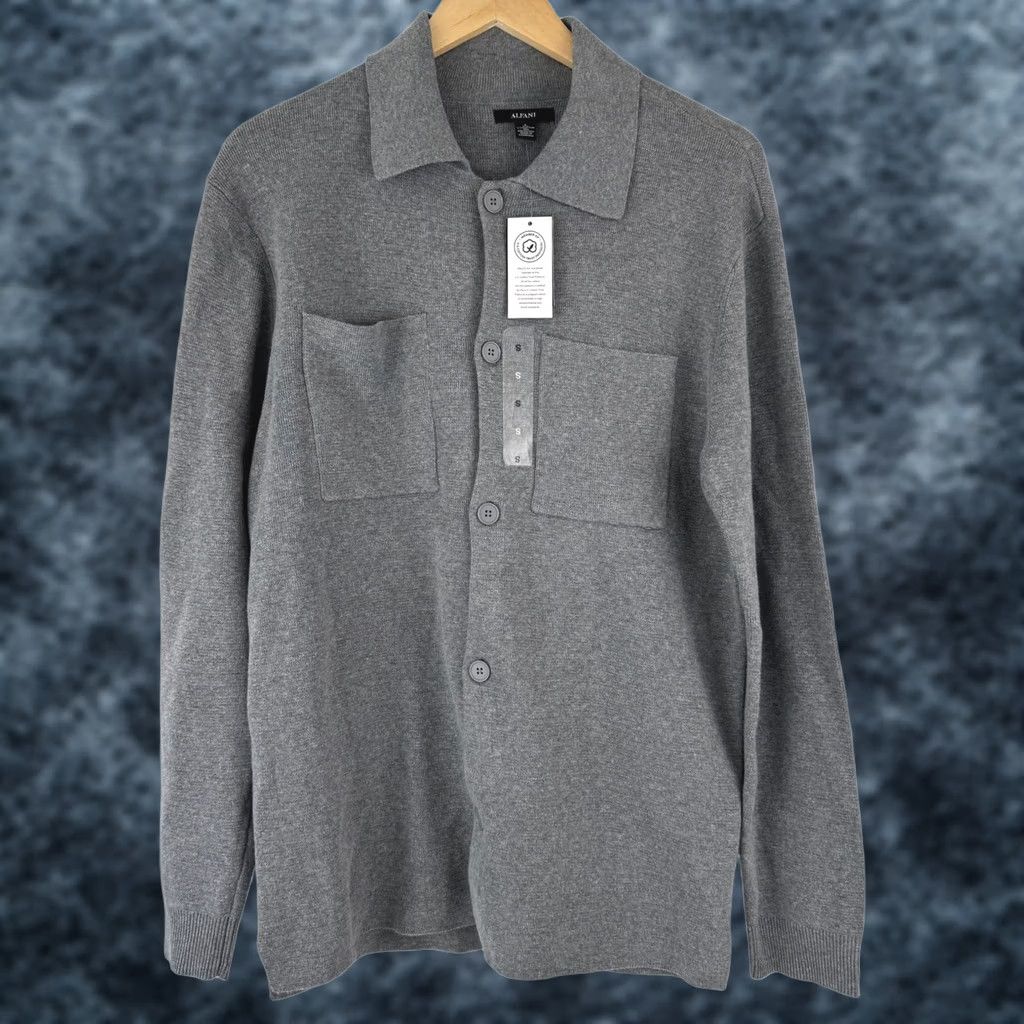Alfani Alfani Mens Knit Button Down Shirt Jacket Cement Grey Heather Small Size US S / EU 44-46 / 1 - 1 Thumbnail