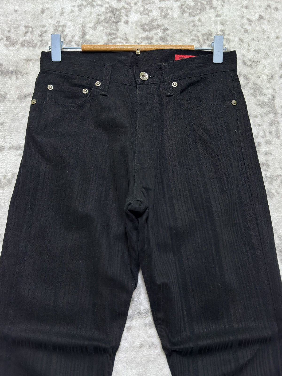 Japanese Brand Flare Semantic Design Pinstripes Zipper Pocket Denim Pant Size US 27 - 3 Thumbnail