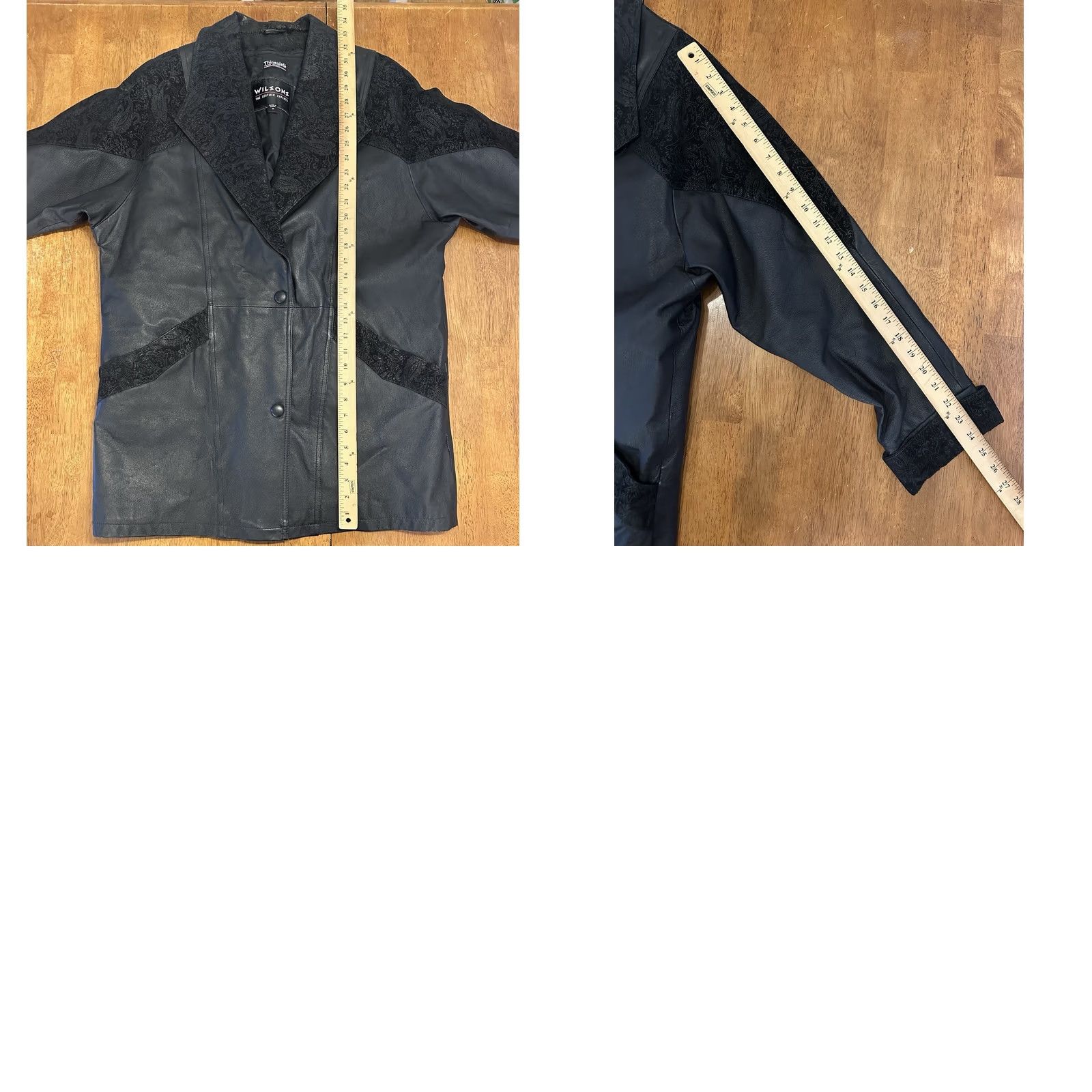Vintage VINTAGE Wilson’s Thinsulate Leather Jacket Floral Trim Button Up Medium Black Suede Lined Buckle 80s Womens Size M / US 6-8 / IT 42-44 - 8 Thumbnail