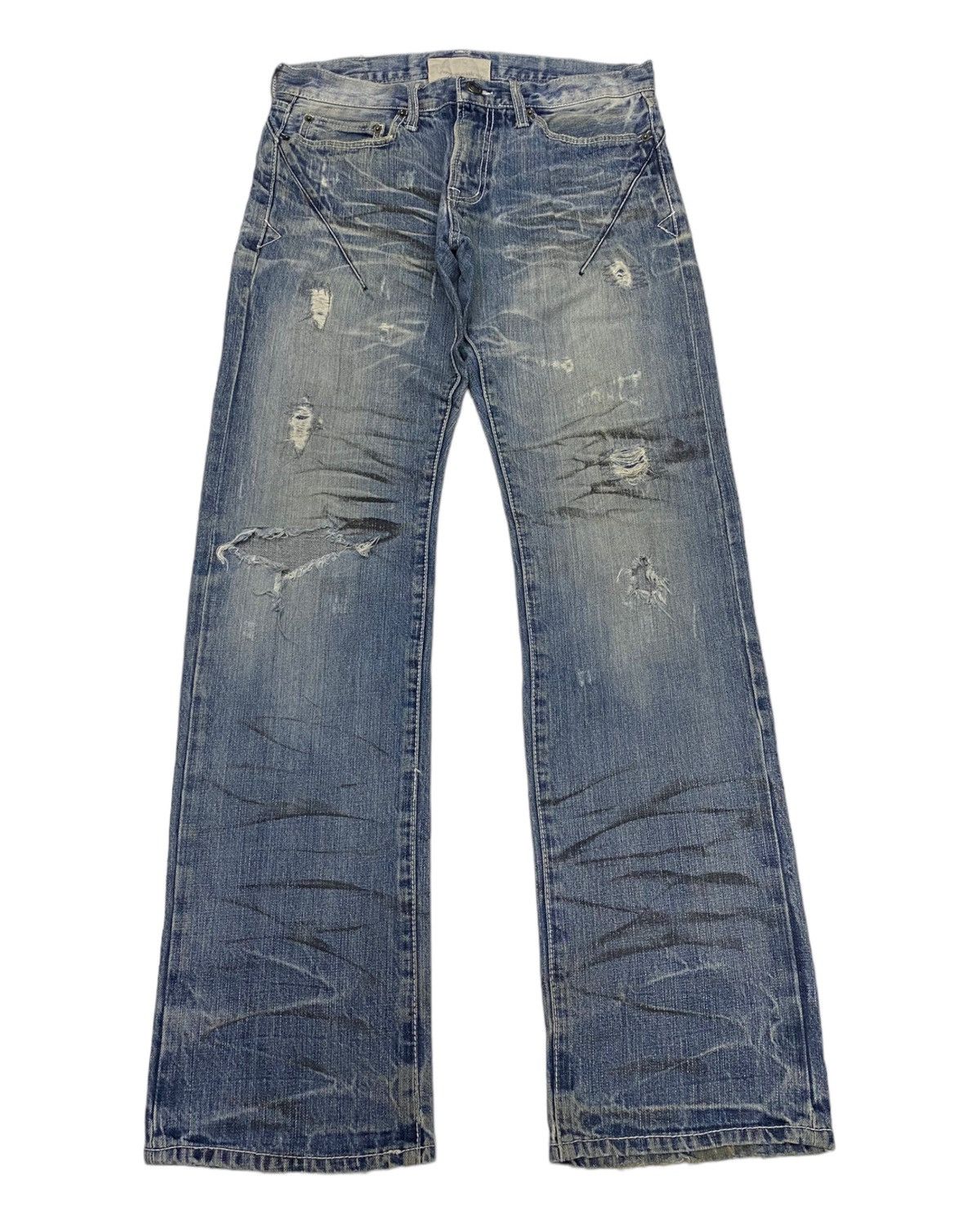 image of If Six Was Nine x Le Grande Bleu L G B neutral Infinity Distressed Flare Denim Jeans in Blue (Size 