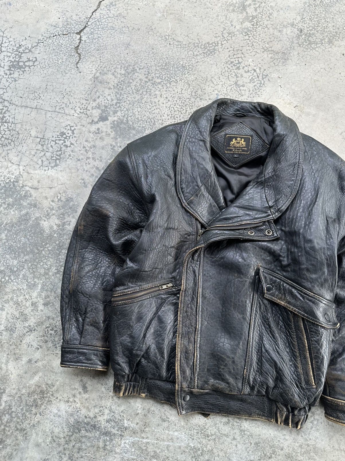 Vintage Vintage V_Luck Double Collar Sheepskin Leather Bomber Jacket Size US L / EU 52-54 / 3 - 8 Thumbnail