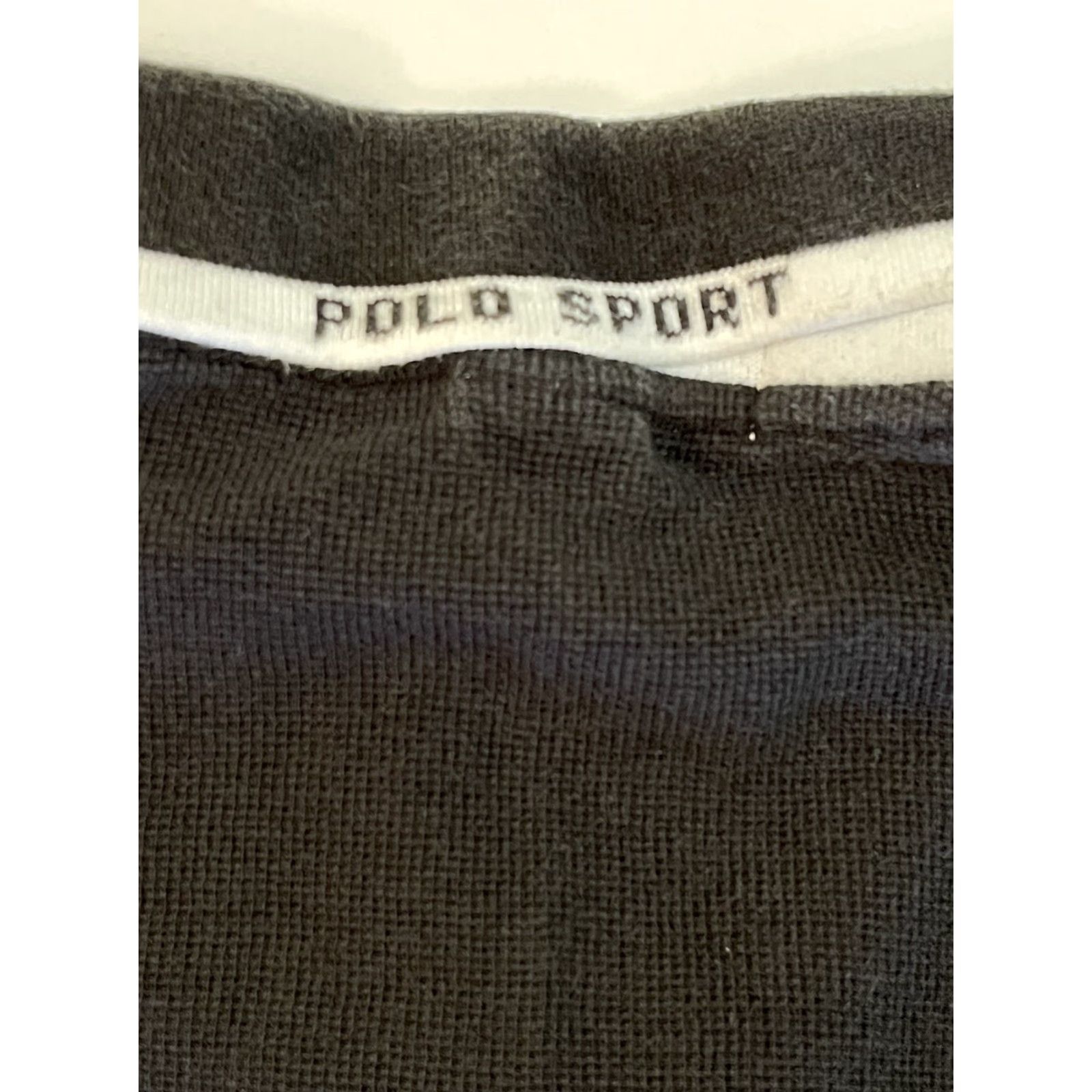 Polo Ralph Lauren VINTAGE Ralph Lauren Sport Polo Shirt Mens L Black Cotton Chambray Thermal Rugby with Spell Out Logo Flag 90s Mens Size US L / EU 52-54 / 3 - 5 Thumbnail