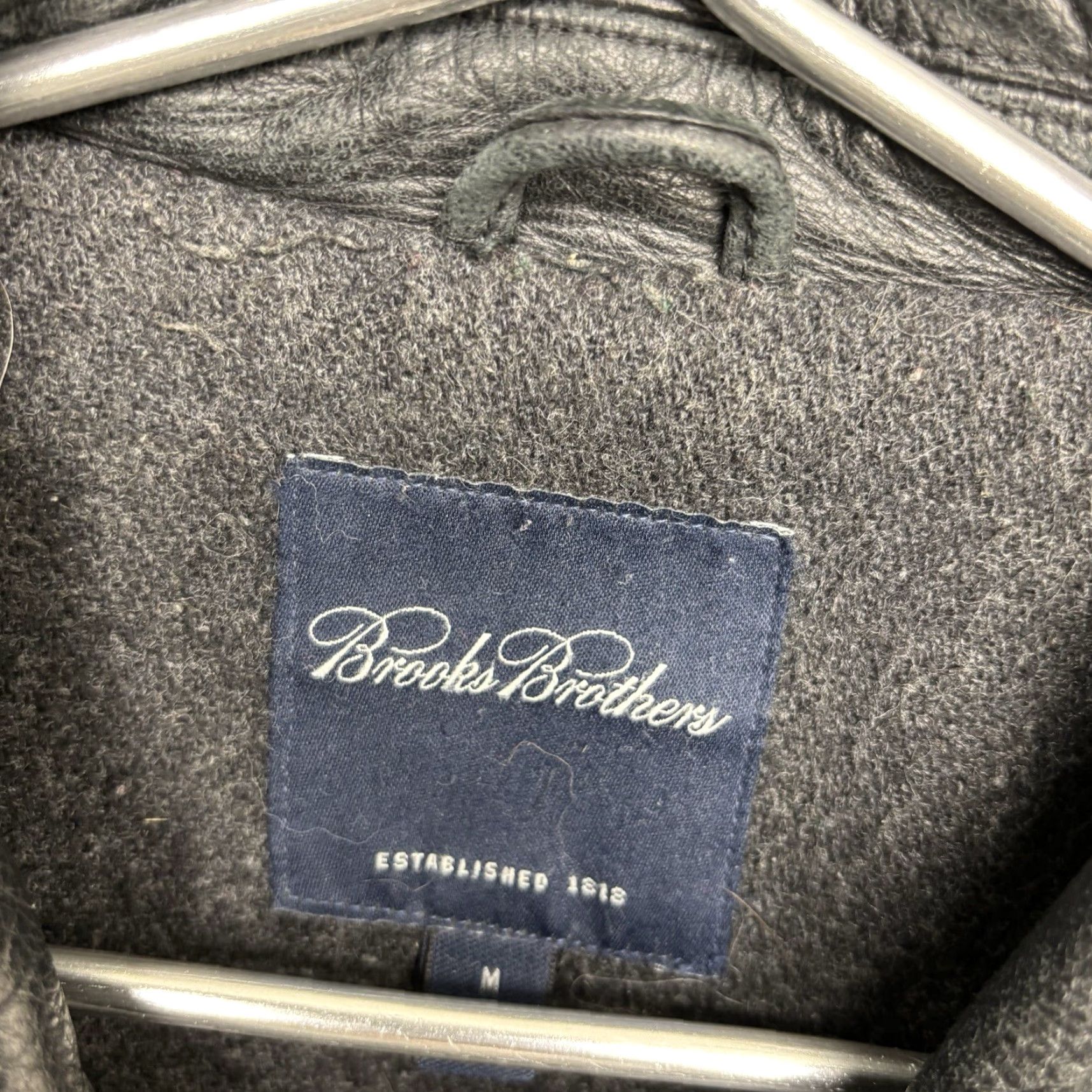 Brooks Brothers Brooks Brothers Leather Jacket Mens M Black Button Front Lined Wool Grunge Solid 346 Overcoat Jacket Size US M / EU 48-50 / 2 - 4 Thumbnail