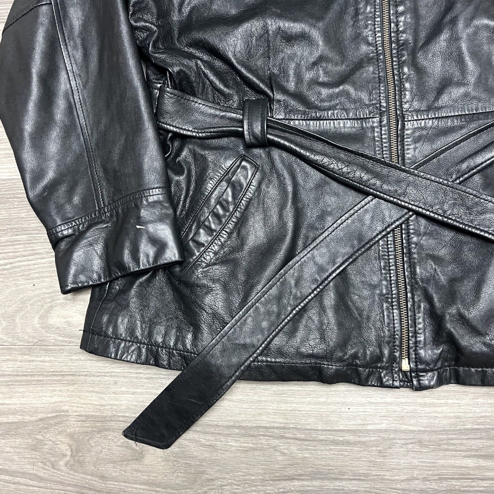 Vintage VINTAGE Leather Jacket Women XL Black Belted Full Zip Up Work Lambskin Soft Jacket Coat Size XL / US 12-14 / IT 48-50 - 4 Thumbnail