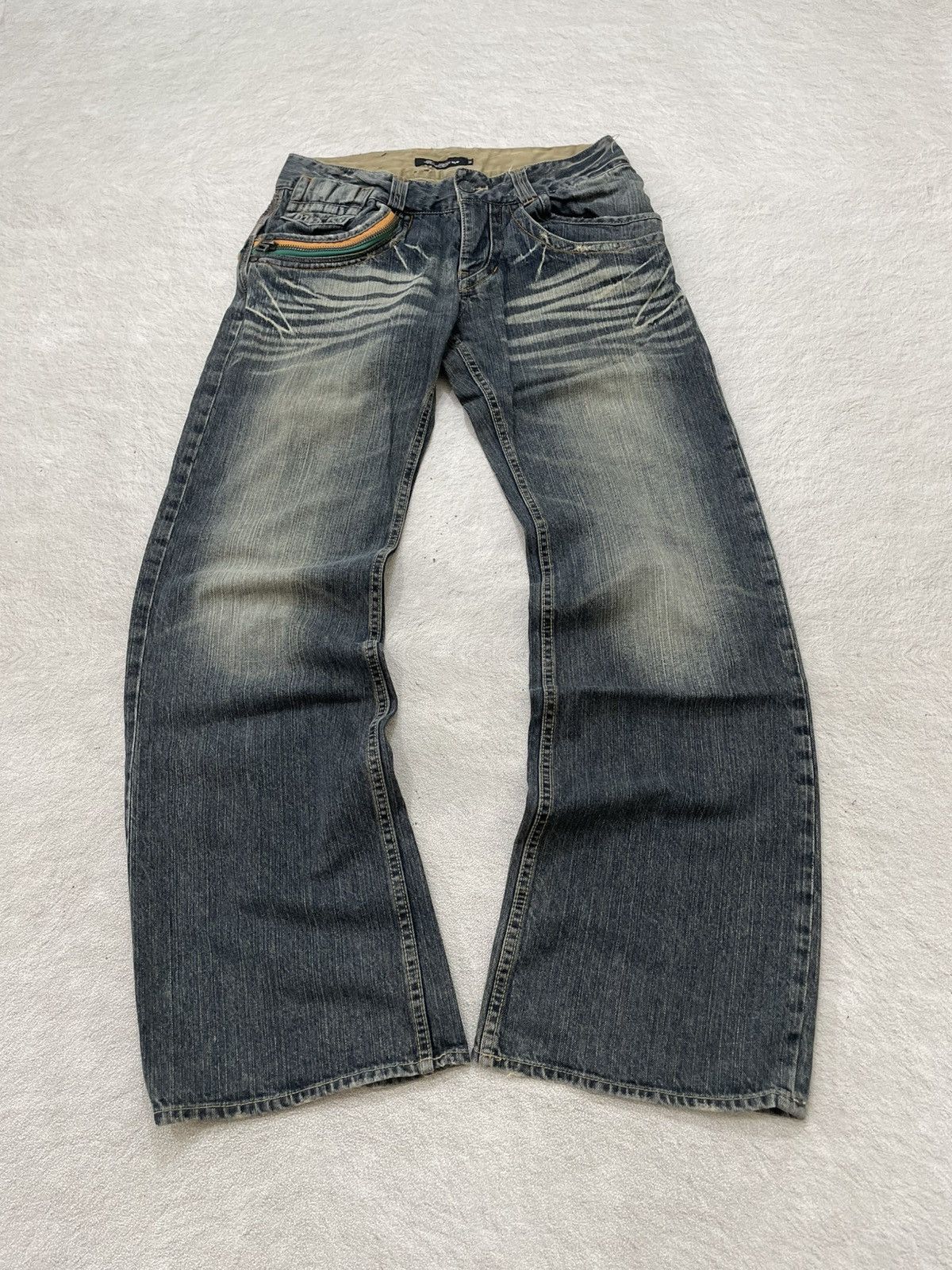 Japanese Brand 2000s Root Three Baggy Jeans Fading Distressed Denim Y2K LGB Size US 30 / EU 46 - 1 Thumbnail
