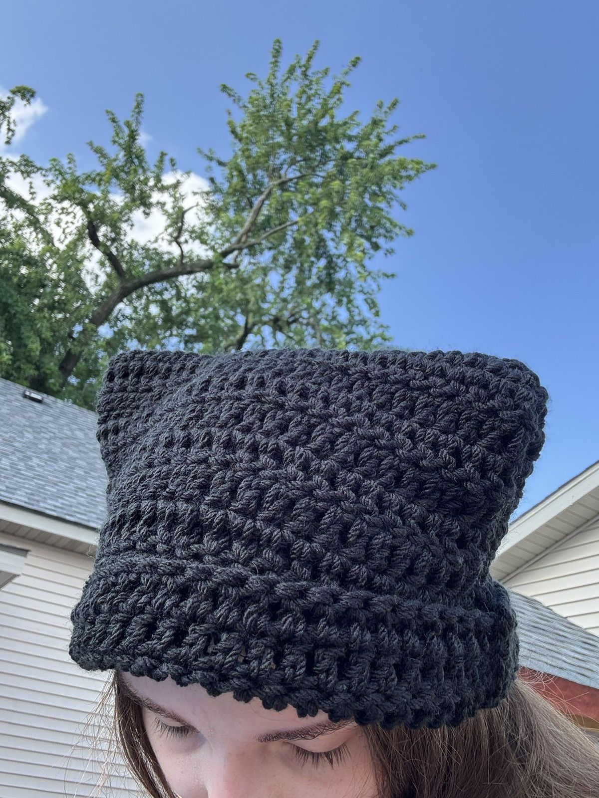 Handmade Crochet Cat Beanie - Solid Black Size ONE SIZE - 1 Thumbnail