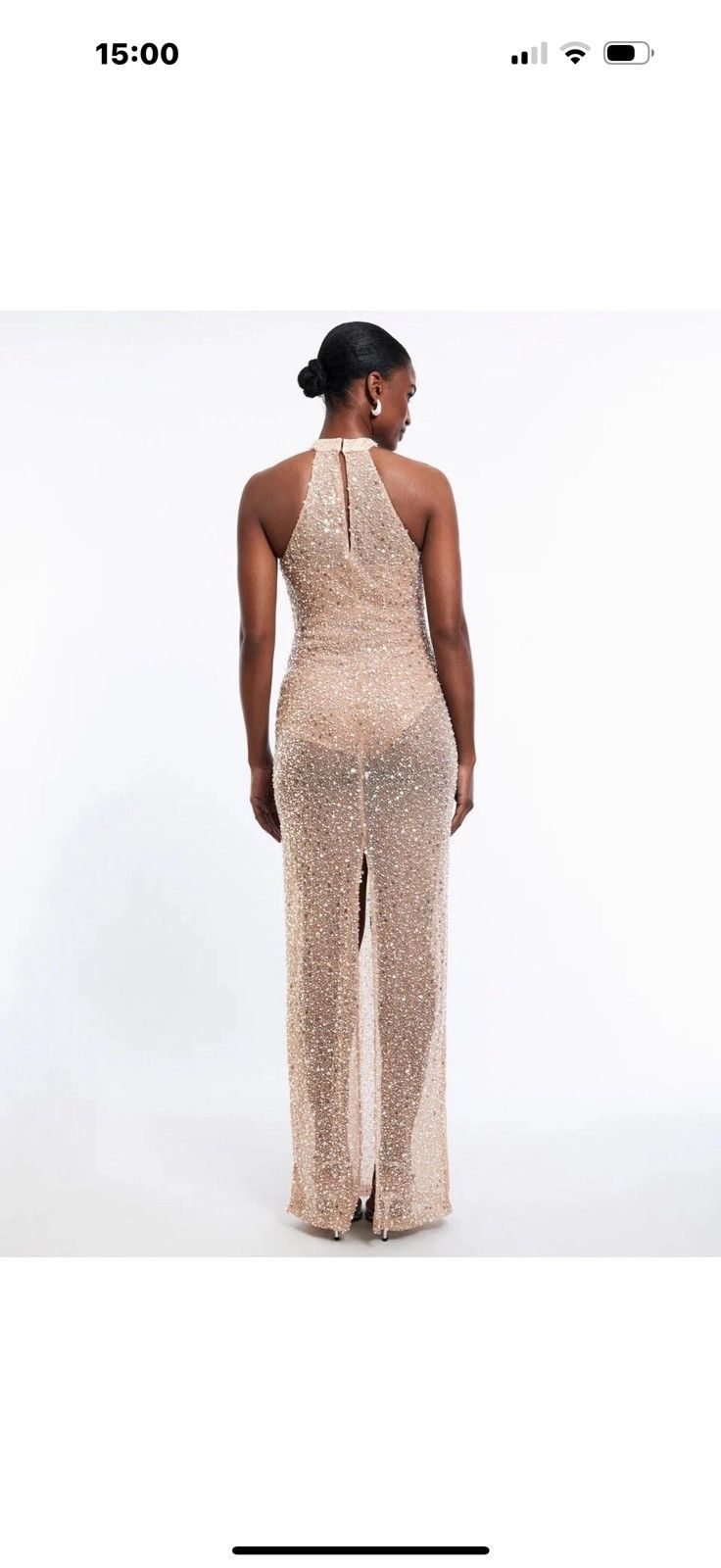 Bcbgmaxazria BCBGMAXAZRIA Jules Beaded Semi-Sheer Halter Gown Size XS / US 0-2 / IT 36-38 - 3 Thumbnail