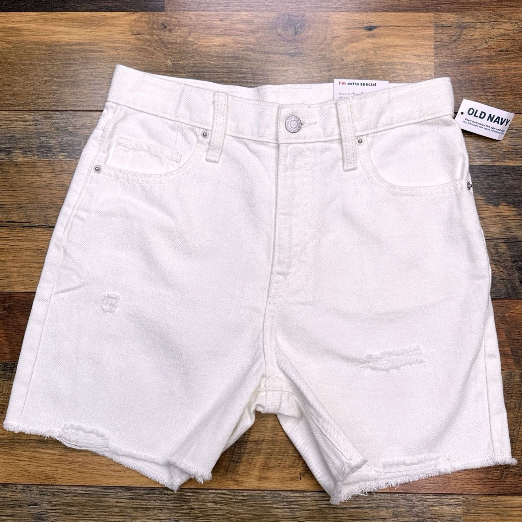 Old Navy Old Navy White Denim Short Shorts Womens 12 High Rise Cut-Off 5-Pocket Distressed Casual Summer 12 Womens Size 34" / US 12 / IT 48 - 2 Thumbnail