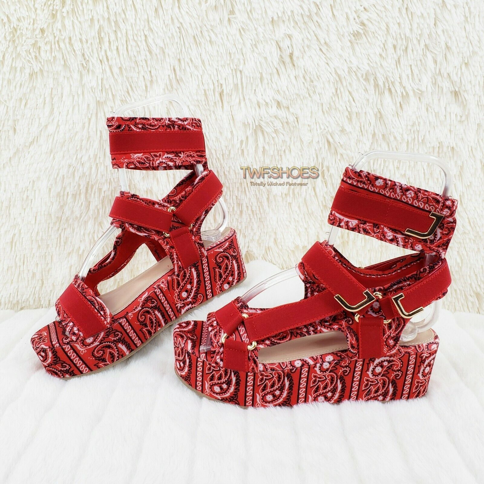 Other Bandana 2" Platform Harness Strap Sandal Shoes Red Bandanna Size US 8.5 / IT 38.5 - 8 Thumbnail