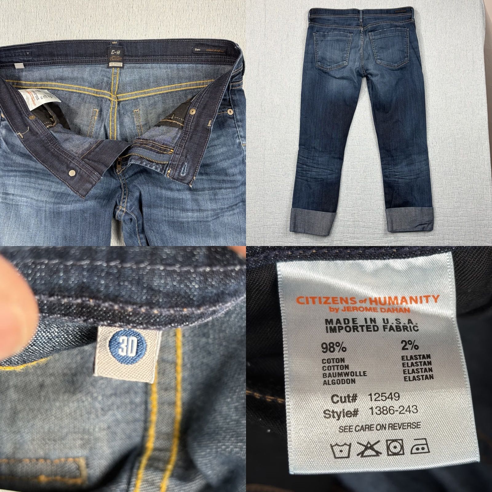 Citizens Of Humanity Citizens of Humanity Jeans Cropped Straight Leg Women's Size 30 Blue Denim Dark Wash Spandex Cotton Pockets Stretch Modern 90s** Size 30" / US 8 / IT 44 - 8 Thumbnail