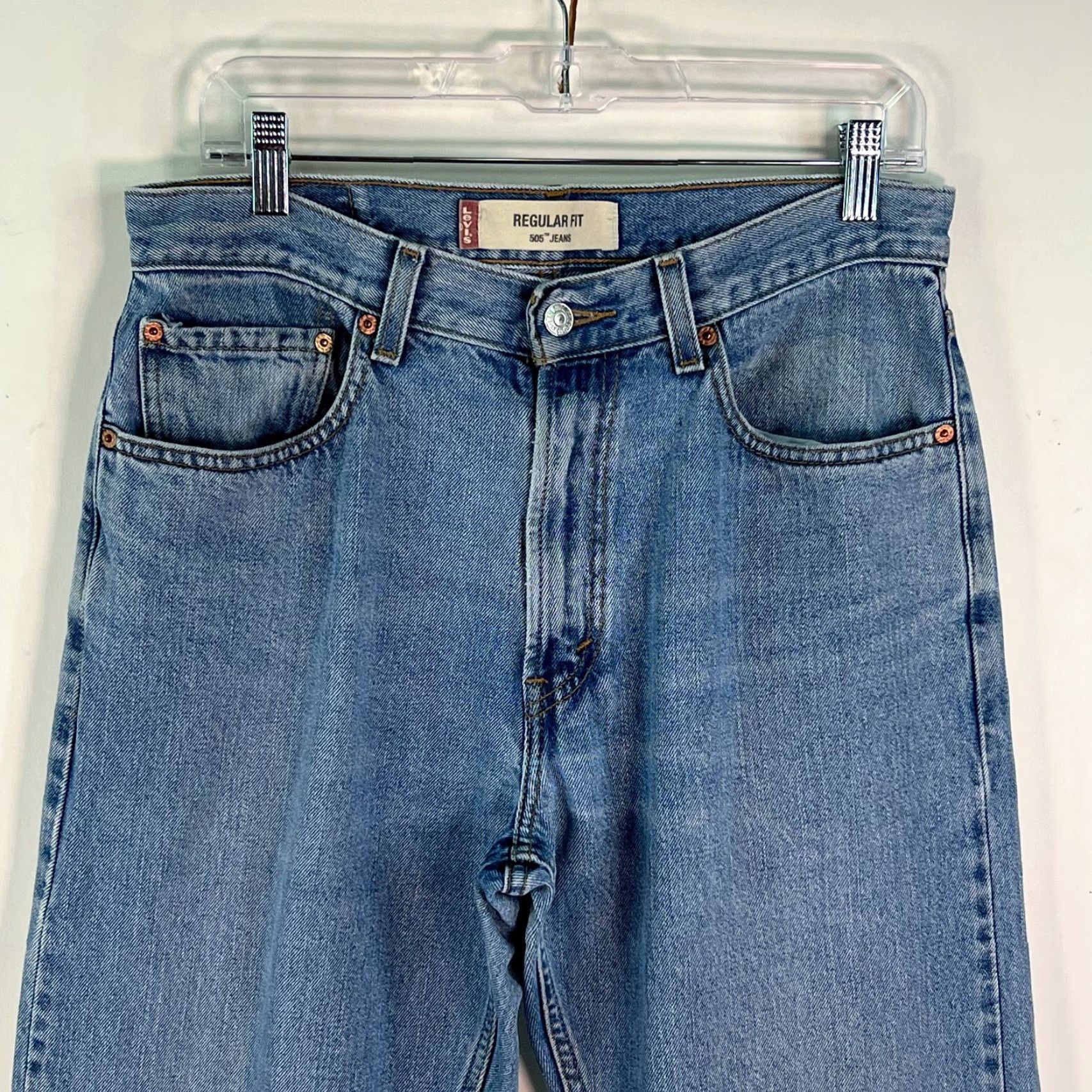 Levi's Levi's 505 Mens Denim Flat Front Straight Leg Regular Fit Blue Jeans Size 33X32 Size US 32 / EU 48 - 3 Thumbnail