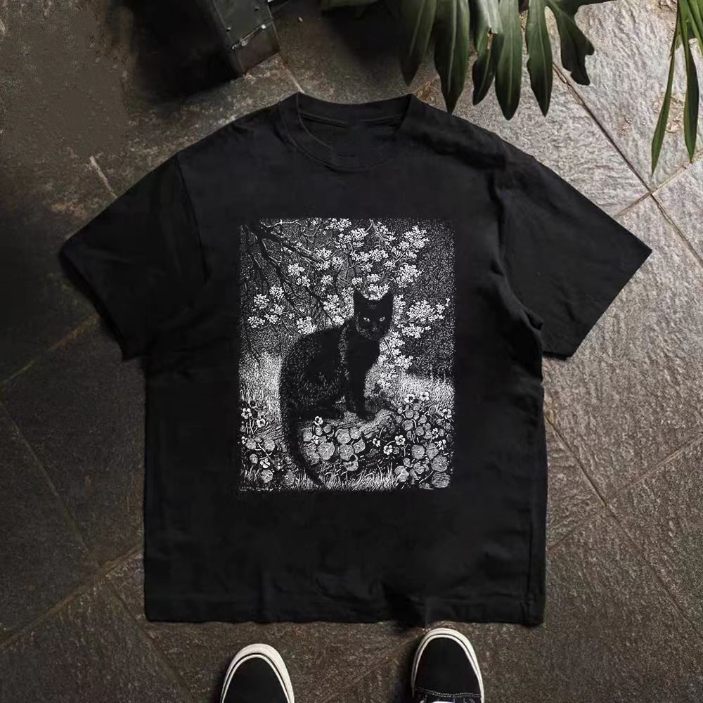 Vintage Black washed retro black cat print t-shirt Size US M / EU 48-50 / 2 - 1 Thumbnail