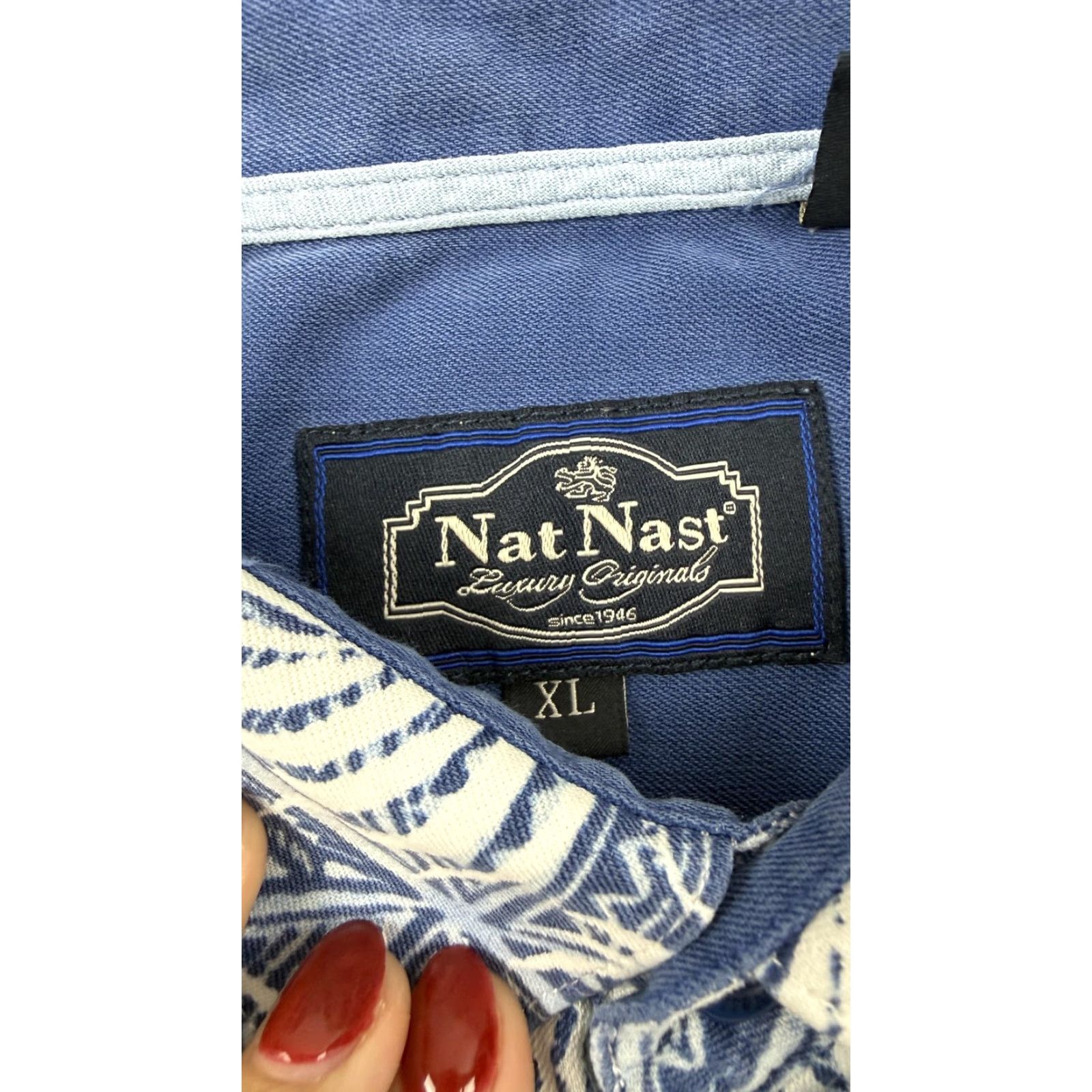 Nat Nast Nat Nast Shirt Mens XL Blue White Silk Cotton Hawaiian Palm Print Casual Size US XL / EU 56 / 4 - 5 Thumbnail
