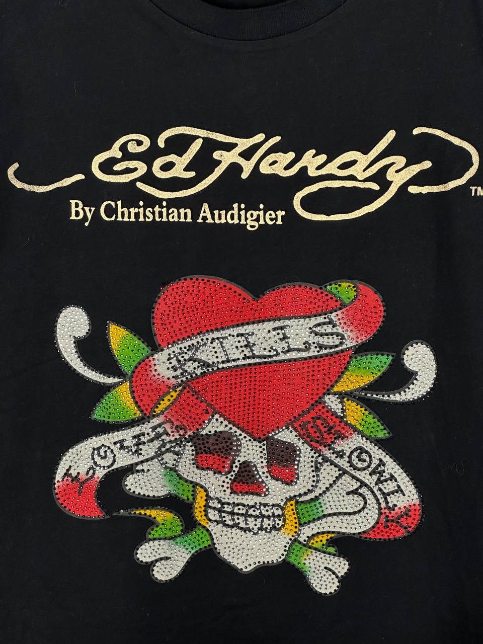 Ed Hardy Crazy Y2K Ed Hardy T-Shirt Effected Japan Rhinestones Style Size L / US 10 / IT 46 - 4 Thumbnail