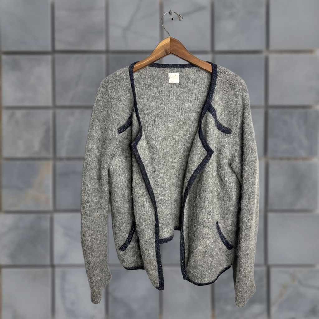 Vintage Des Petits Hauts Sweater Womens Large Gray Open Front Kid Mohair Wool Blend Cozy Size L / US 10 / IT 46 - 1 Thumbnail