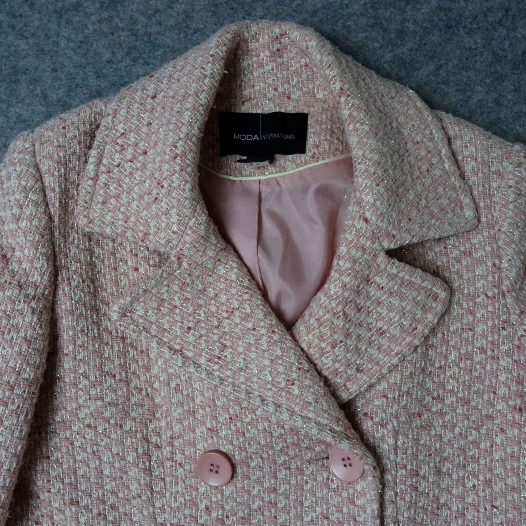 Vintage VINTAGE Moda International Coat Women's Small Pink Double Breasted Tweed Wool Pea Size S / US 4 / IT 40 - 2 Thumbnail