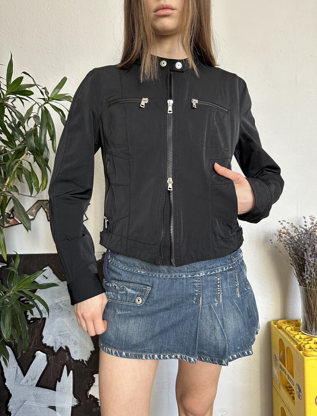 Vintage Marccain Vintage Nylon Double Zip Up Moto Biker Jacket Size S / US 4 / IT 40 - 4 Thumbnail