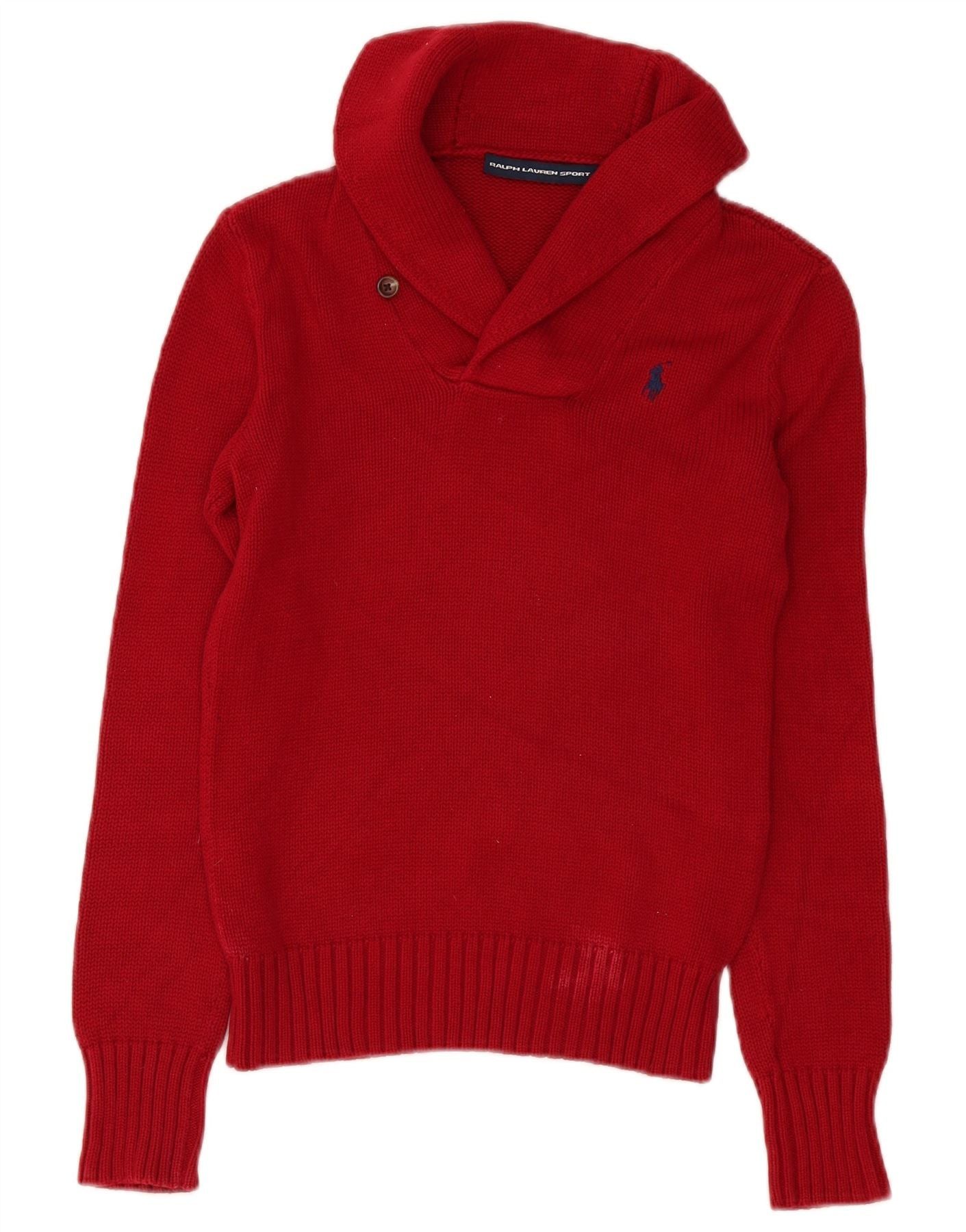 Ralph Lauren Womens Shawl Neck Jumper Sweater UK 8 Small Red Cotton Size S / US 4 / IT 40 - 1 Thumbnail