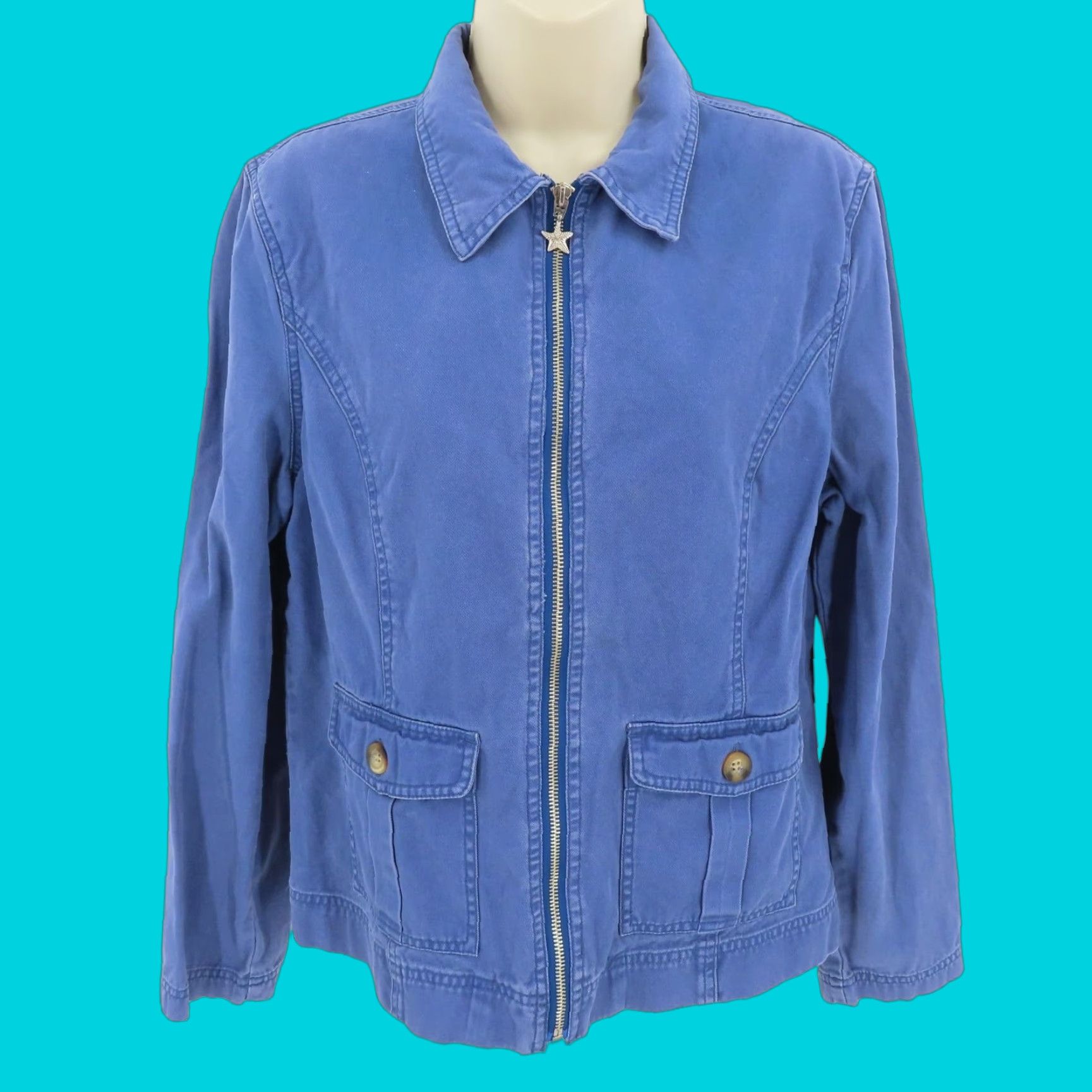 Denime Fresh Produce Womens Jacket Denim Blue Collared Basic Jacket M Size Blue Denim Size M / US 6-8 / IT 42-44 - 1 Thumbnail