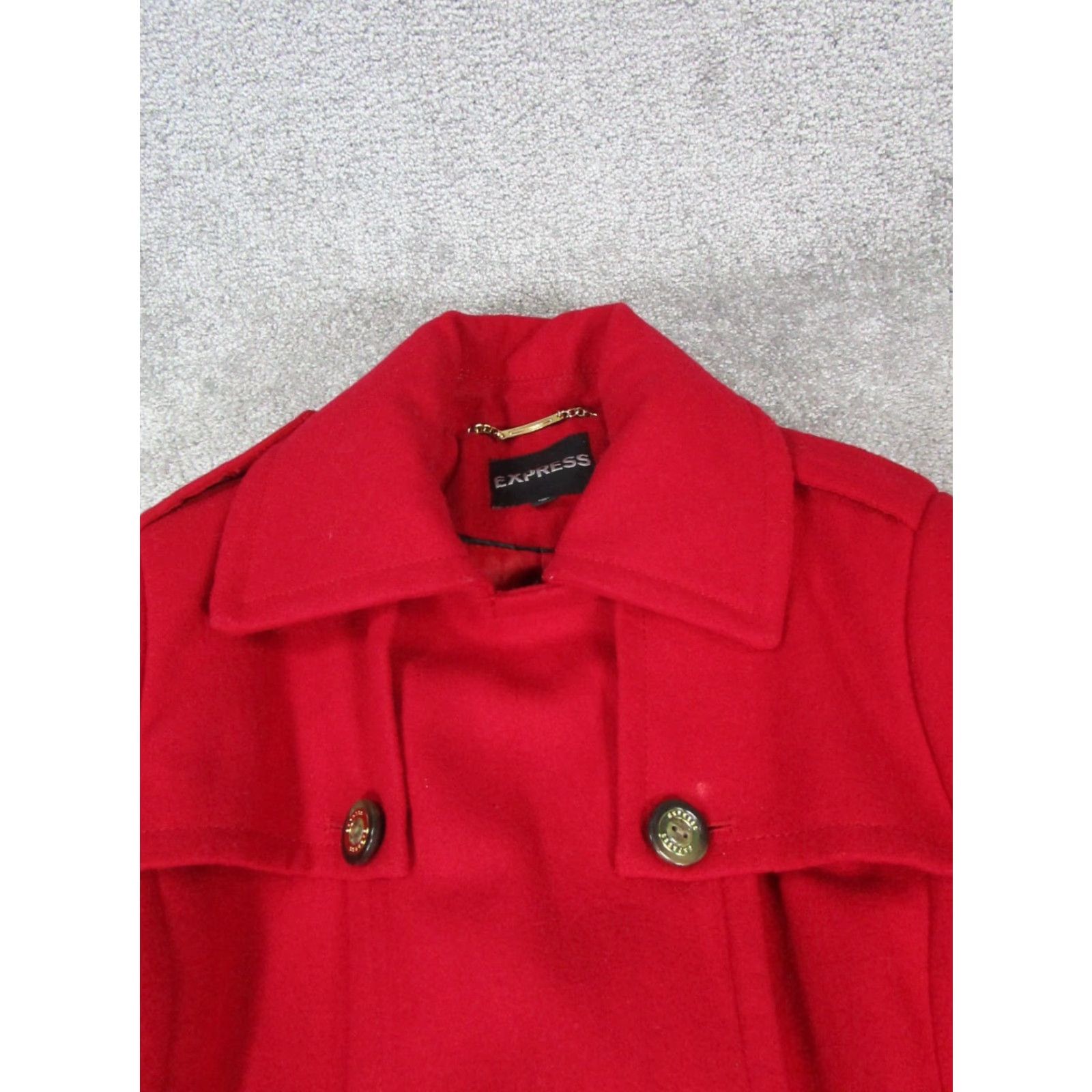 Express Express Trench Coat Womens Medium Red Wool Blend Size M / US 6-8 / IT 42-44 - 2 Thumbnail