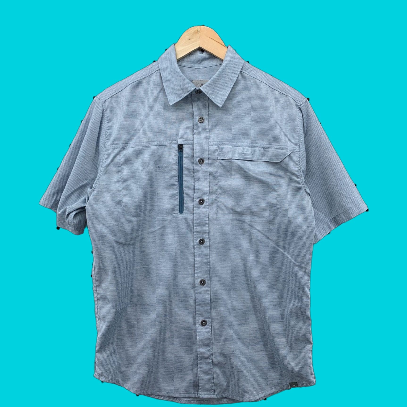 ASCENO Ascend Blue Mens Button Down Short Sleeve Shirt Small Zip Pocket Button-Up Casual Travel Shirt Size US S / EU 44-46 / 1 - 1 Thumbnail