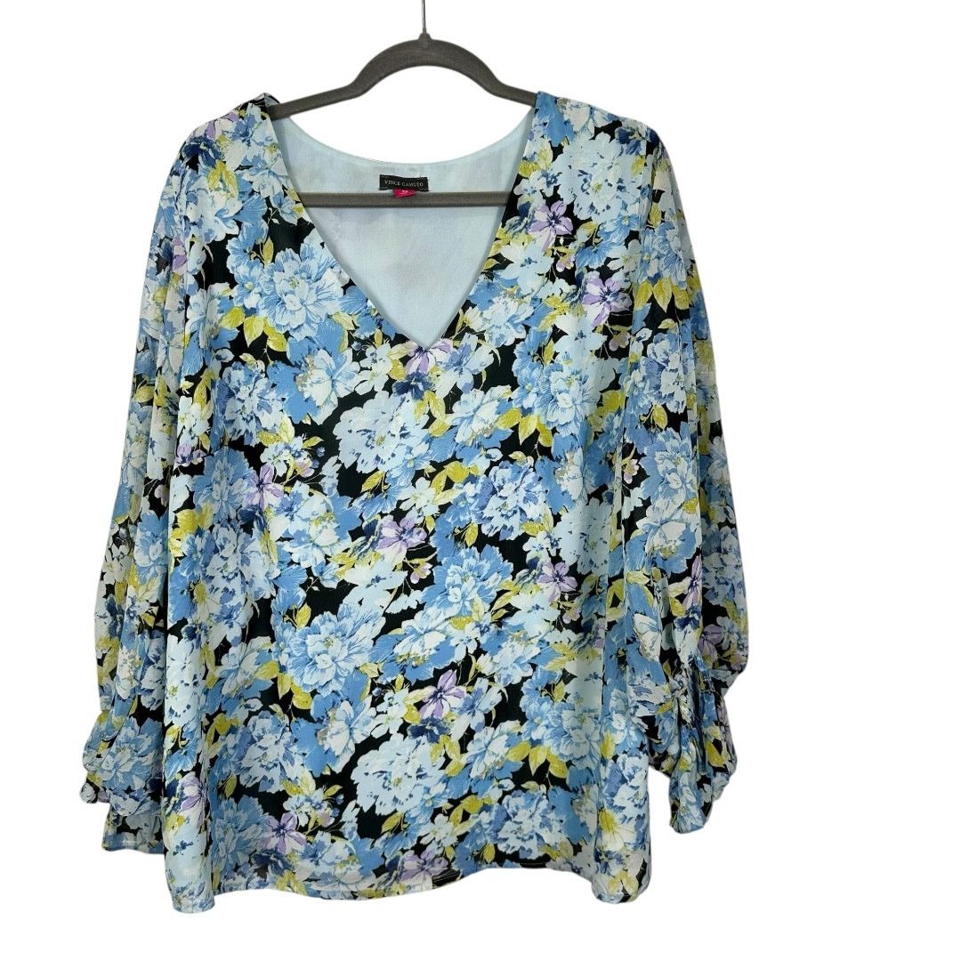 Vince Camuto Vince Camuto Blue Multicolor Floral Design Top Size 2X Size XXL / US 16-18 / IT 52-54 - 1 Thumbnail