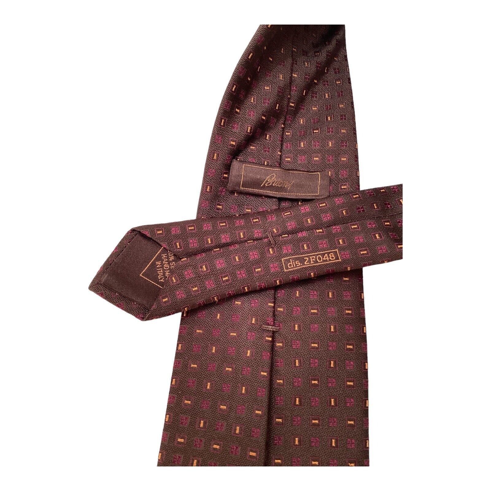 Brioni BRIONI Brown Geometric Luxury Silk Tie Hand Made In Italy W: Size ONE SIZE - 5 Thumbnail