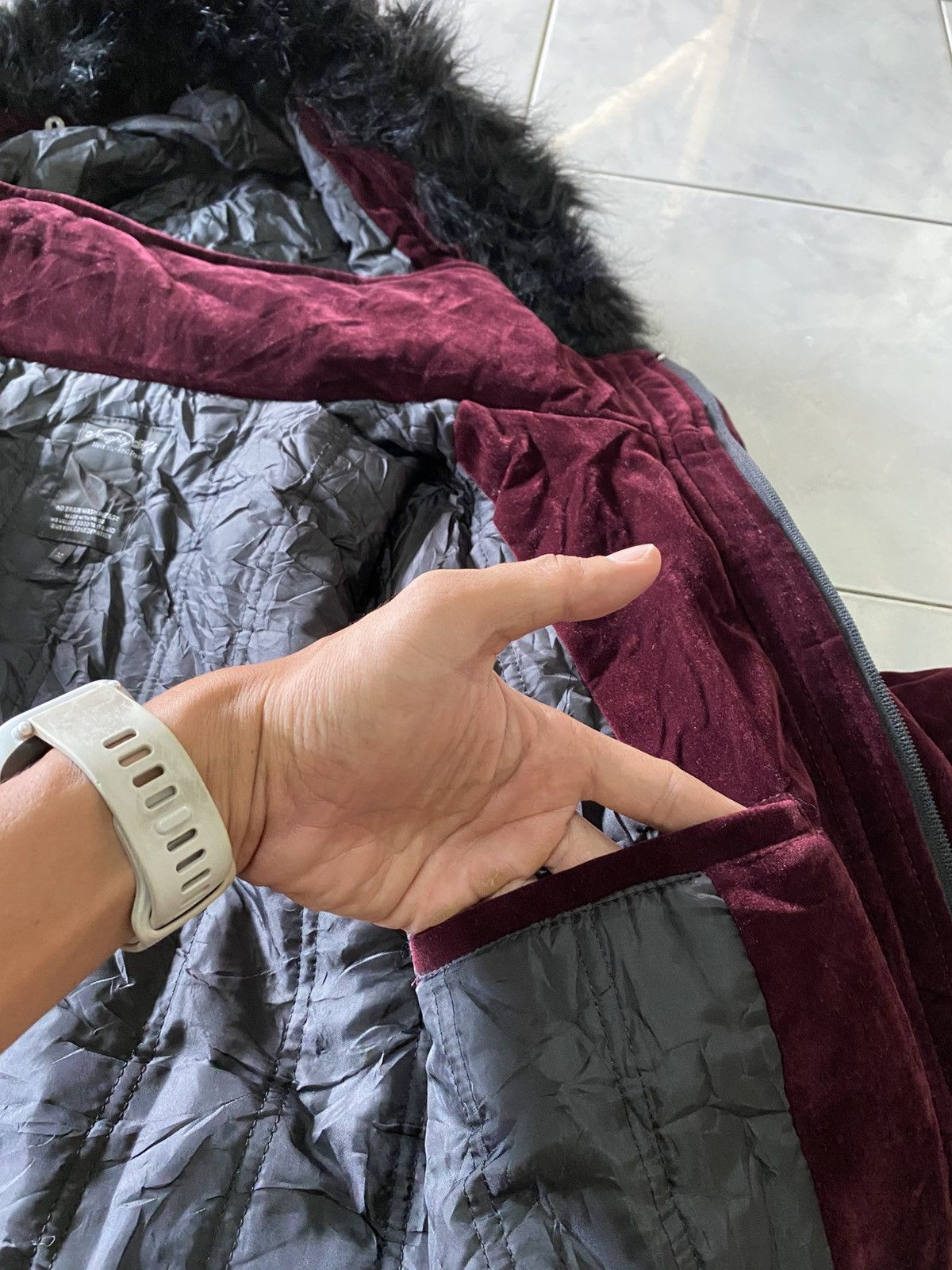 Japanese Brand Naughty Style Burgundy Velvet Parka Jacket Faux Fur Hood Size US M / EU 48-50 / 2 - 13 Thumbnail