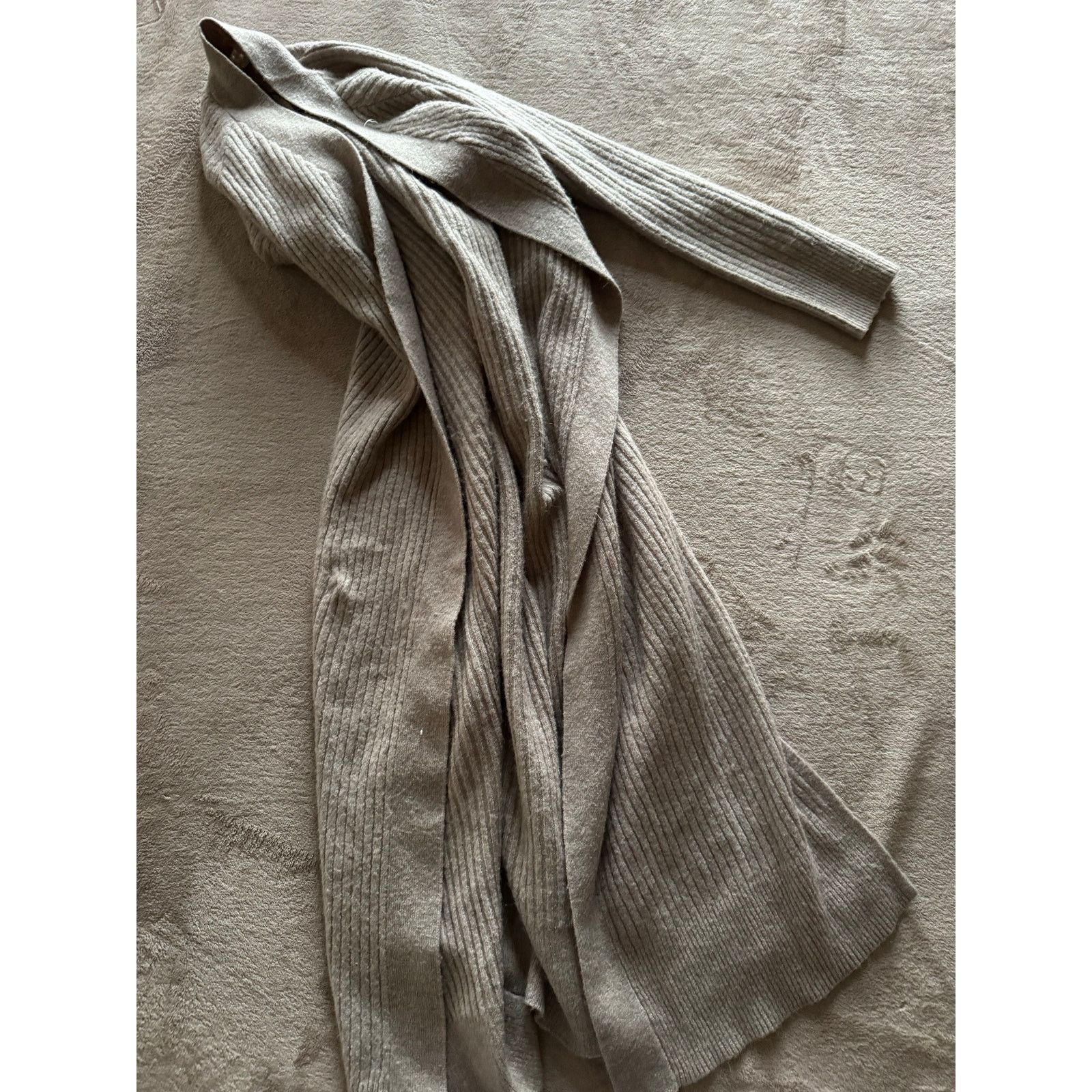 H&M Ribbed Knit Duster Cardigan XS Sage Taupe Open Front Belted Size S / US 4 / IT 40 - 4 Thumbnail