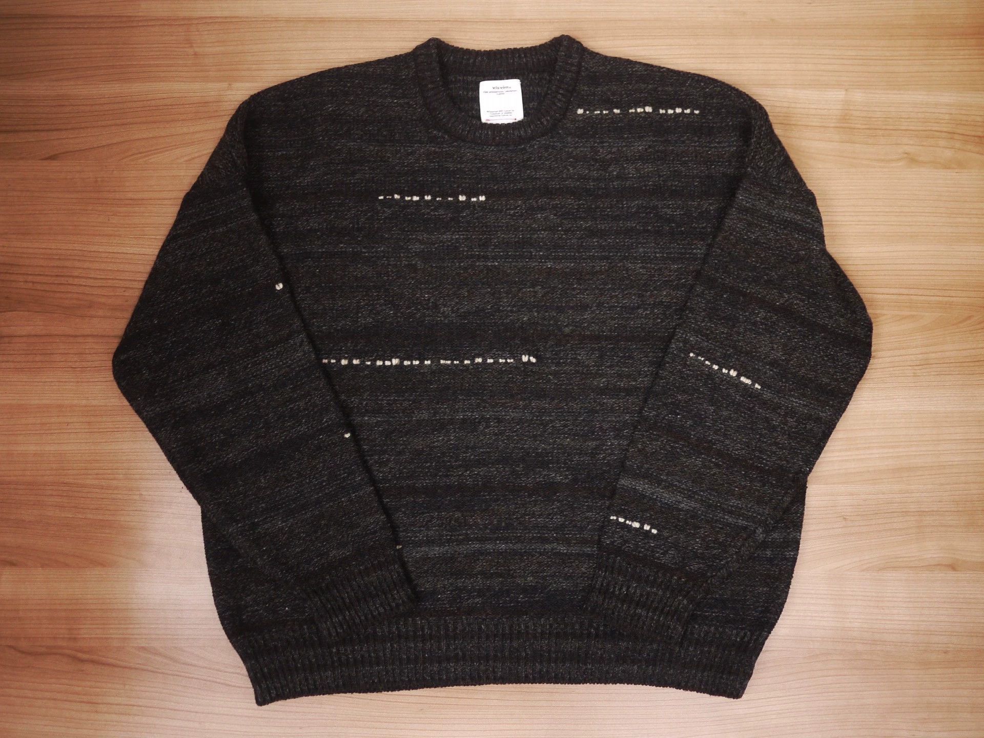 Visvim Black Striped Knit Sweater with Embroidered Details Size US L / EU 52-54 / 3 - 1 Thumbnail
