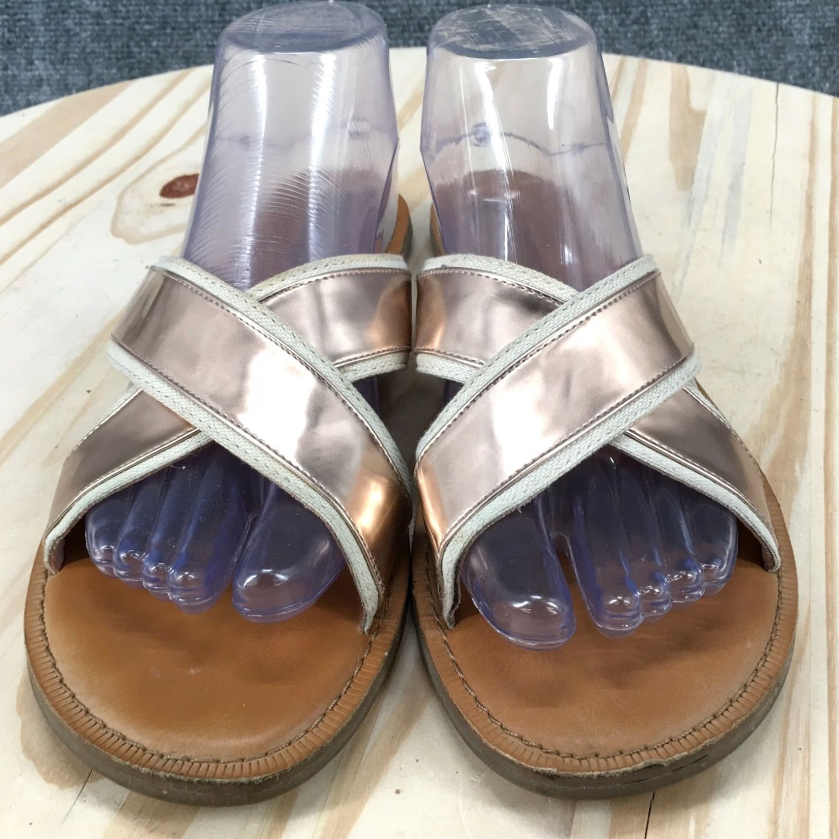 Toms TOMS Sandals Womens 9.5 Slide Crisscross Straps Slip on Flats Rose Gold Tan Shoes Womens Slide 9.5 Gold Tan Size US 10 / IT 40 - 3 Thumbnail