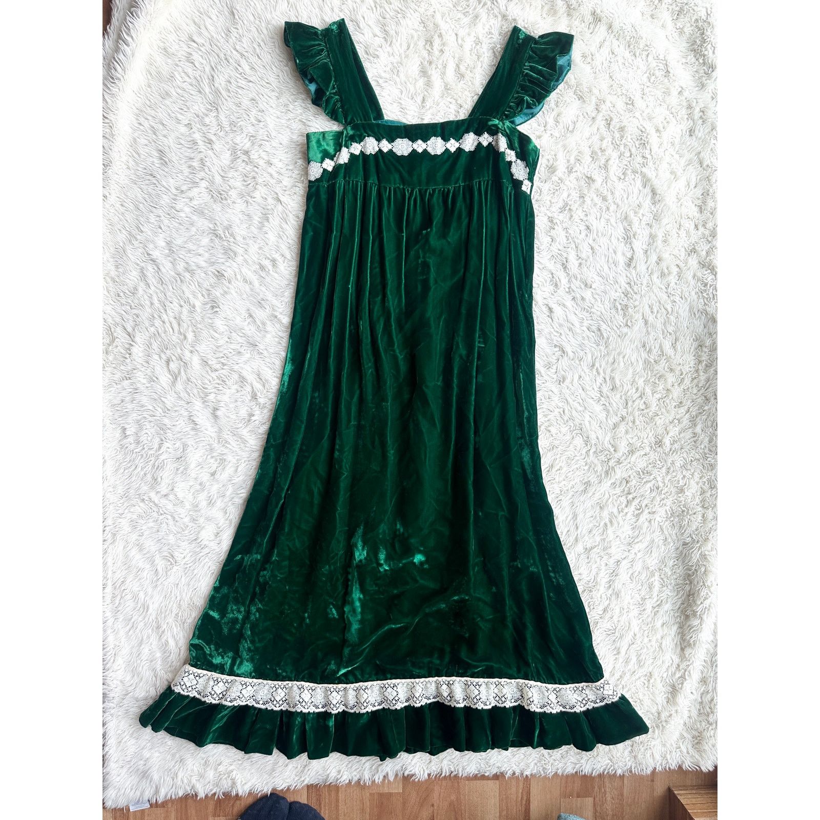 Vintage Vintage 60's Deep Emerald Velvet Empire Waist Dress Size M / US 6-8 / IT 42-44 - 16 Thumbnail
