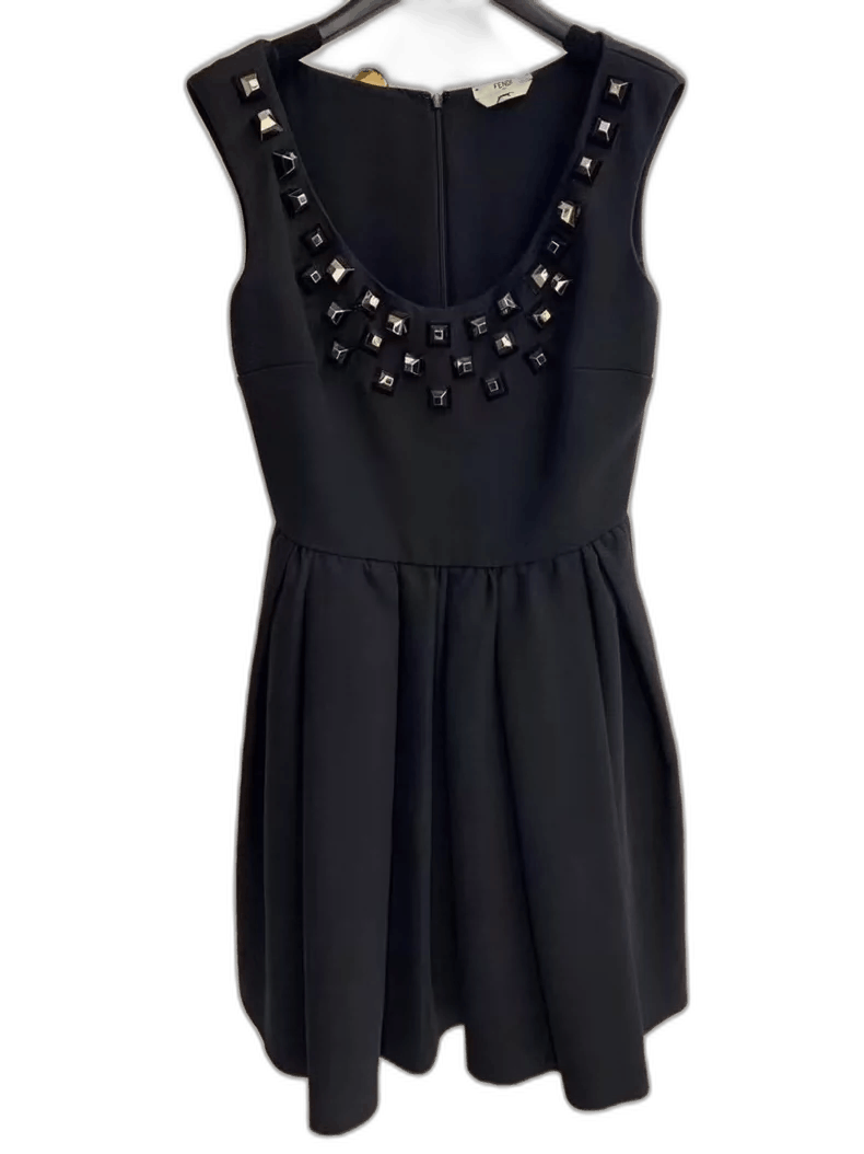 FENDI neckline embellished sleeveless dress