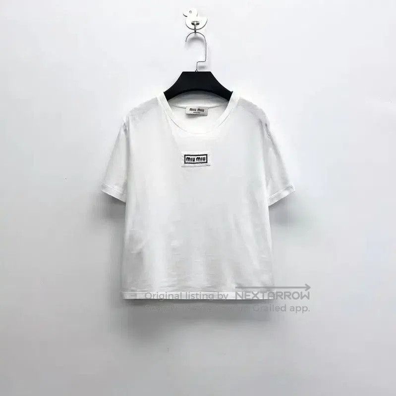 Miu Miu Miu Miu White Cotton Logo Cropped T-shirt . Size M / US 6-8 / IT 42-44 - 1 Thumbnail