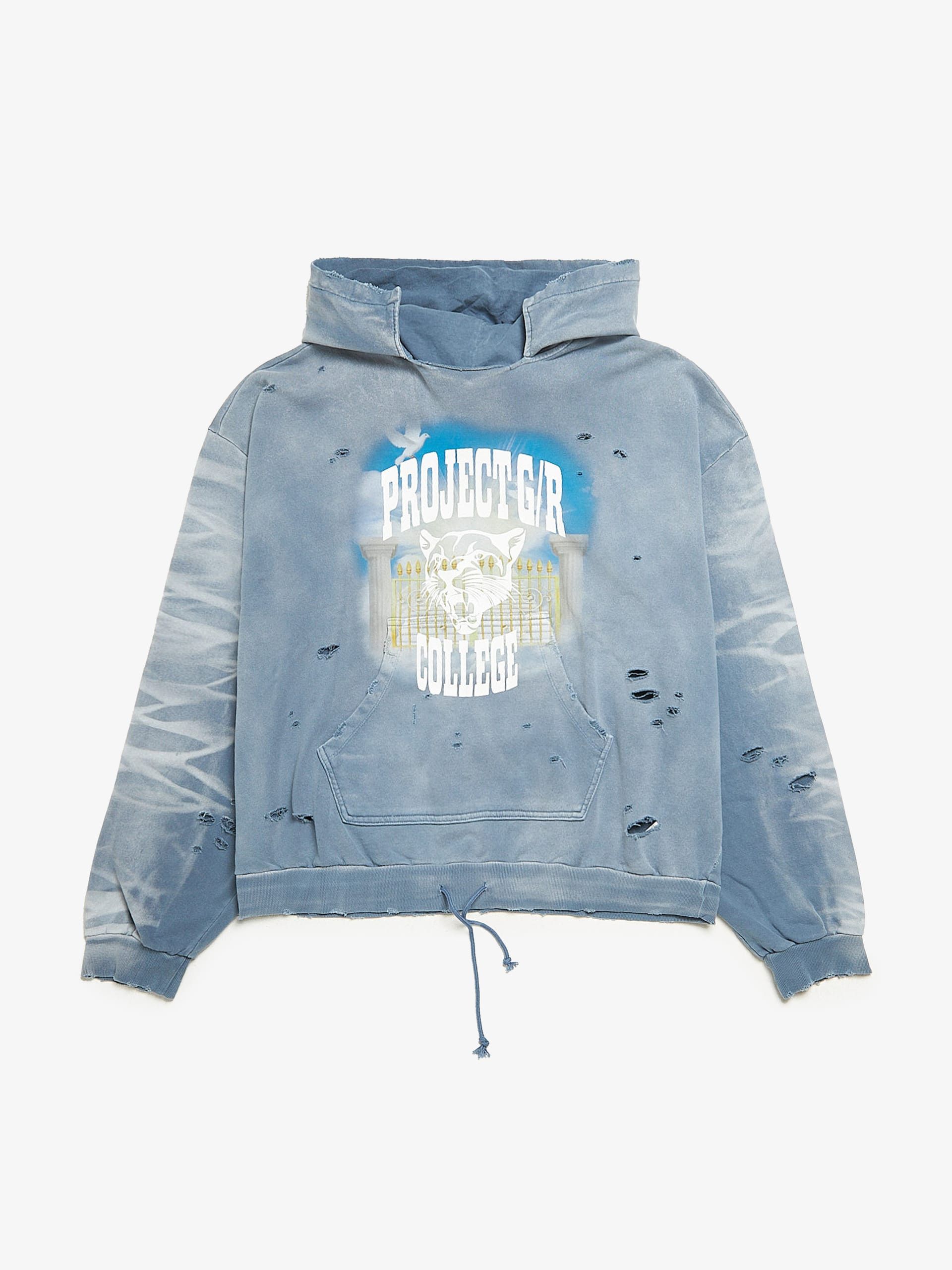 関税込★Project G/R★Mixed Printed Vintage Hoodie★Pale Blue ☆人気【Project G/R】Mixed Printed Vintage Hoodie☆Pale Blue