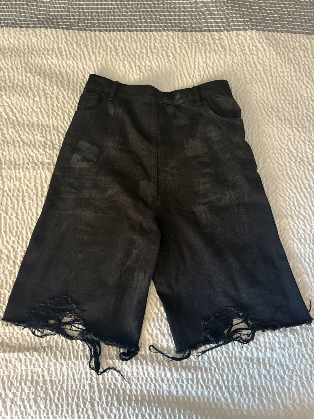 Other Waxed Denim Shorts Distressed Black Size US 33 - 3 Thumbnail