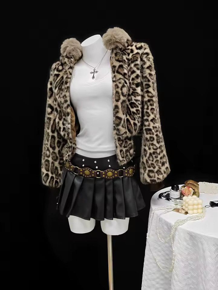 Other Leopard Y2k Fur Hoodie Streetwear Vintage Retro Style Fluffy Size M / US 6-8 / IT 42-44 - 5 Thumbnail