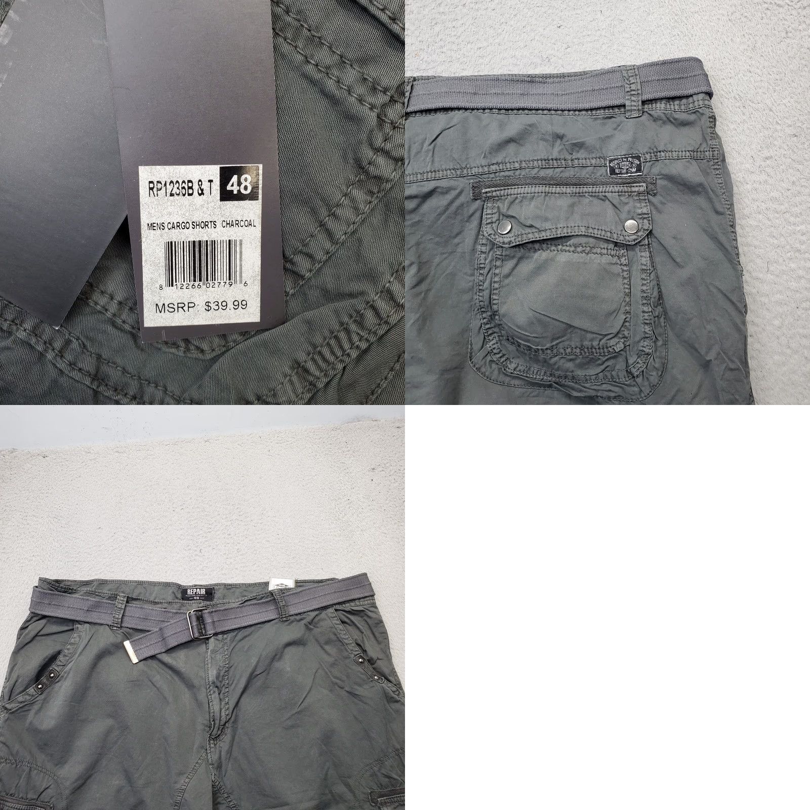 Vintage Repair Mens Cargo Shorts 48 Charcoal Gray Studded Belted Waist Outdoor Casual Shirt? Size US 32 / EU 48 - 8 Thumbnail
